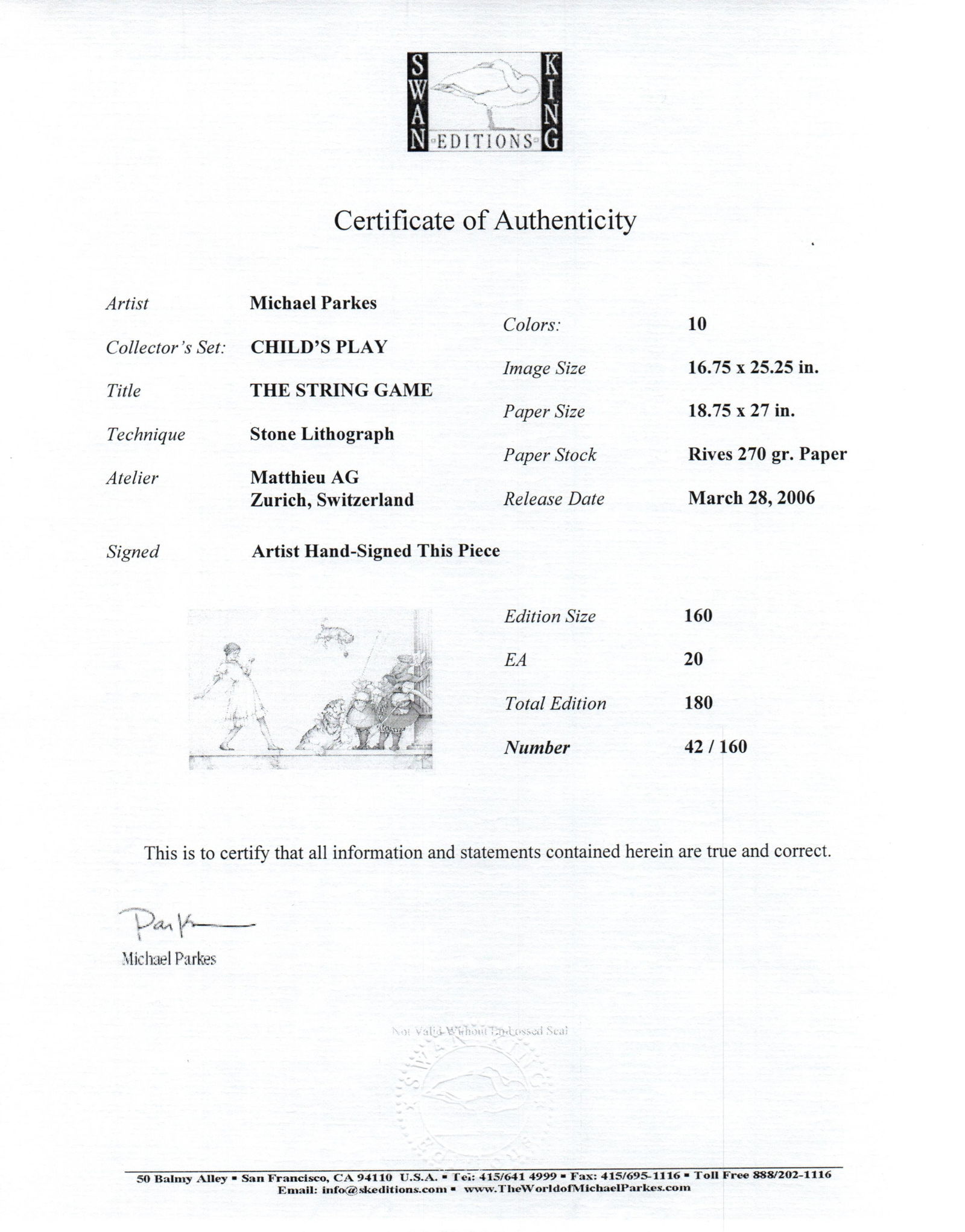 Michael Parkes "String Game" Stone Lithograph 2006 - 7