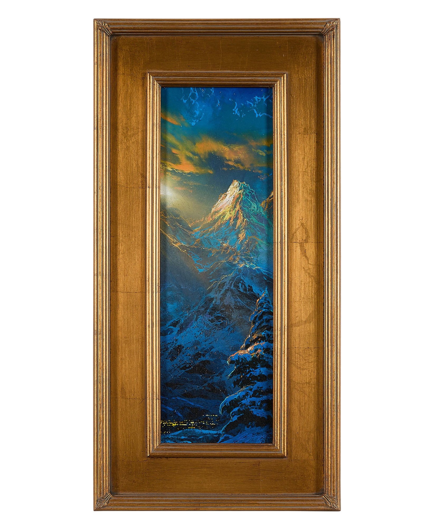 Dale Terbush "To Awake in the Light" Painting: Dale Terbush (American, 20th/21st century). Oil on masonite painting titled "To Awake in the Light," depicting a mountainous scene. Signed and titled along the verso.Unframed; height: 18 in x width: 6