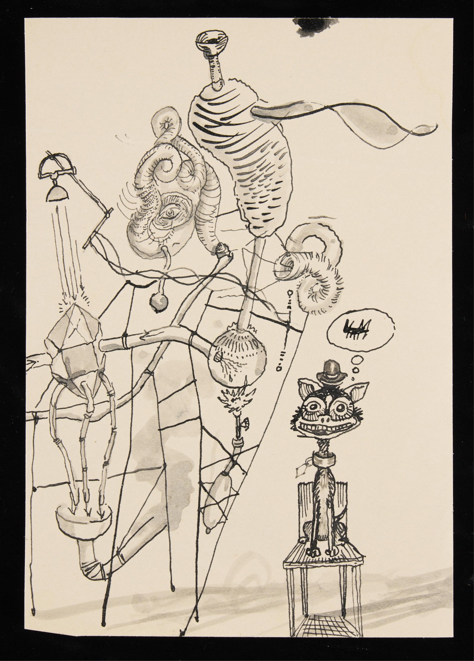 Art Brut Ink Drawing: German Expressionist style Art Brut blue ink on paper drawing. Unsigned. Height: 7 3/4 in x width: 5 1/4 in.