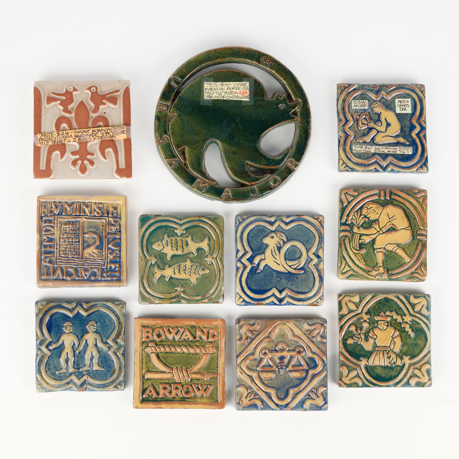 10 Moravian Tile Co. Arts & Crafts Relief Tiles (1 of 8)