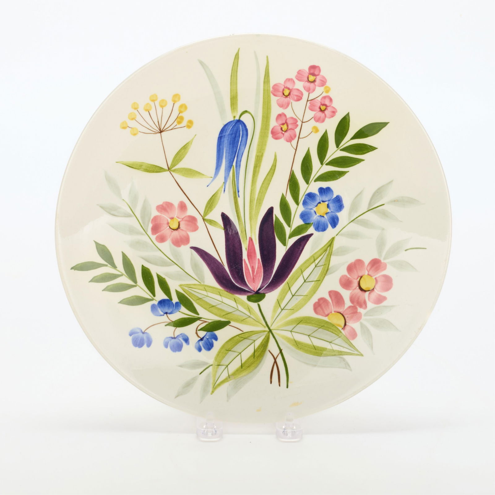 Charles Murphy Red Wing Plate - Possible Prototype: Charles Murphy (American, 1909-1994) for Red Wing Pottery, Minnesota. Mid-century painted art pottery plate, possibly a pre-production prototype for Red Wing's "Country Garden" line of dinnerware,