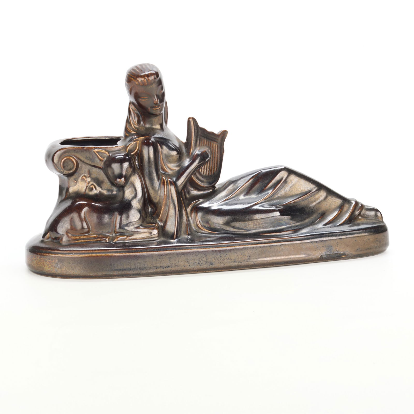 Kogan for Red Wing "The Muse" B2507 Pottery Vase: Belle Kogan (Russian-American, 1902-2000) for Red Wing Pottery, Minnesota. Rare mid-century art pottery model no. "B2507" vase or planter titled "The Muse", ca. 1940s-1950s. Depicting a reclining