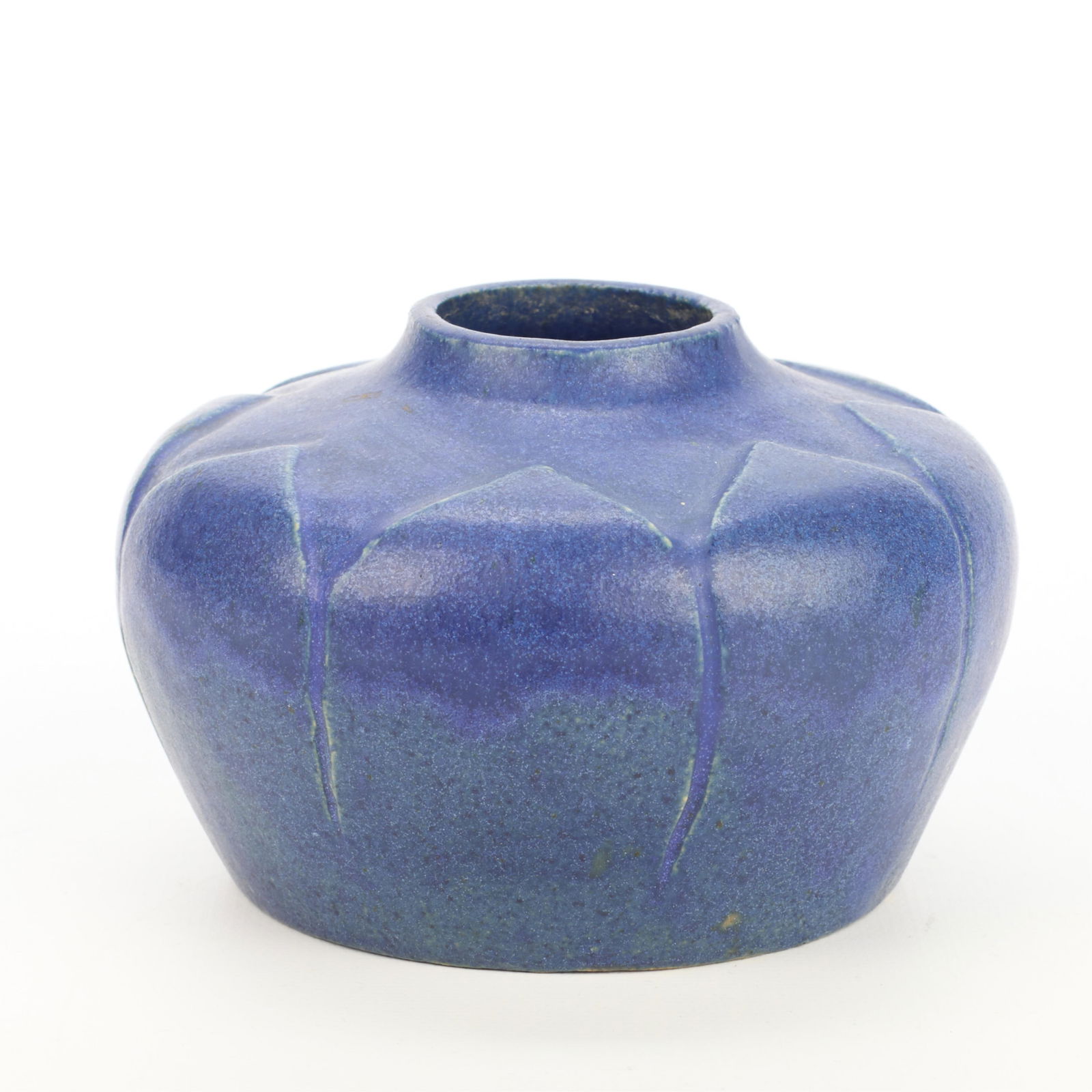 Judson T. Webb Chicago Arts & Crafts Pottery Vase: Judson T. Webb (American, 1859-1932). Arts & Crafts Chicago pottery vase with a matte cobalt blue glaze, 20th century. Incised spider web mark along the underside.Webb was a pottery instructor at the