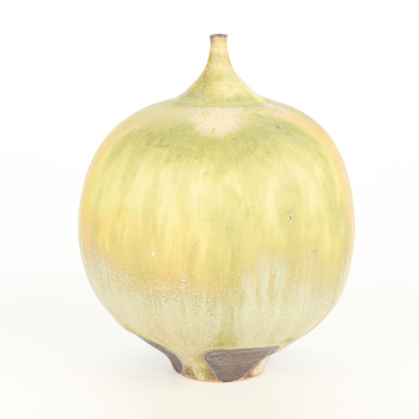 Rose & Erni Cabat "Feelie" Studio Porcelain Vase: Rose (American, 1914-2015) and Erni Cabat (American, 1914-1994). Studio pottery porcelain "Feelie" vase, ca. 1990. The vessel of a bulbous form with recessed narrow neck. Featuring a mottled green gla