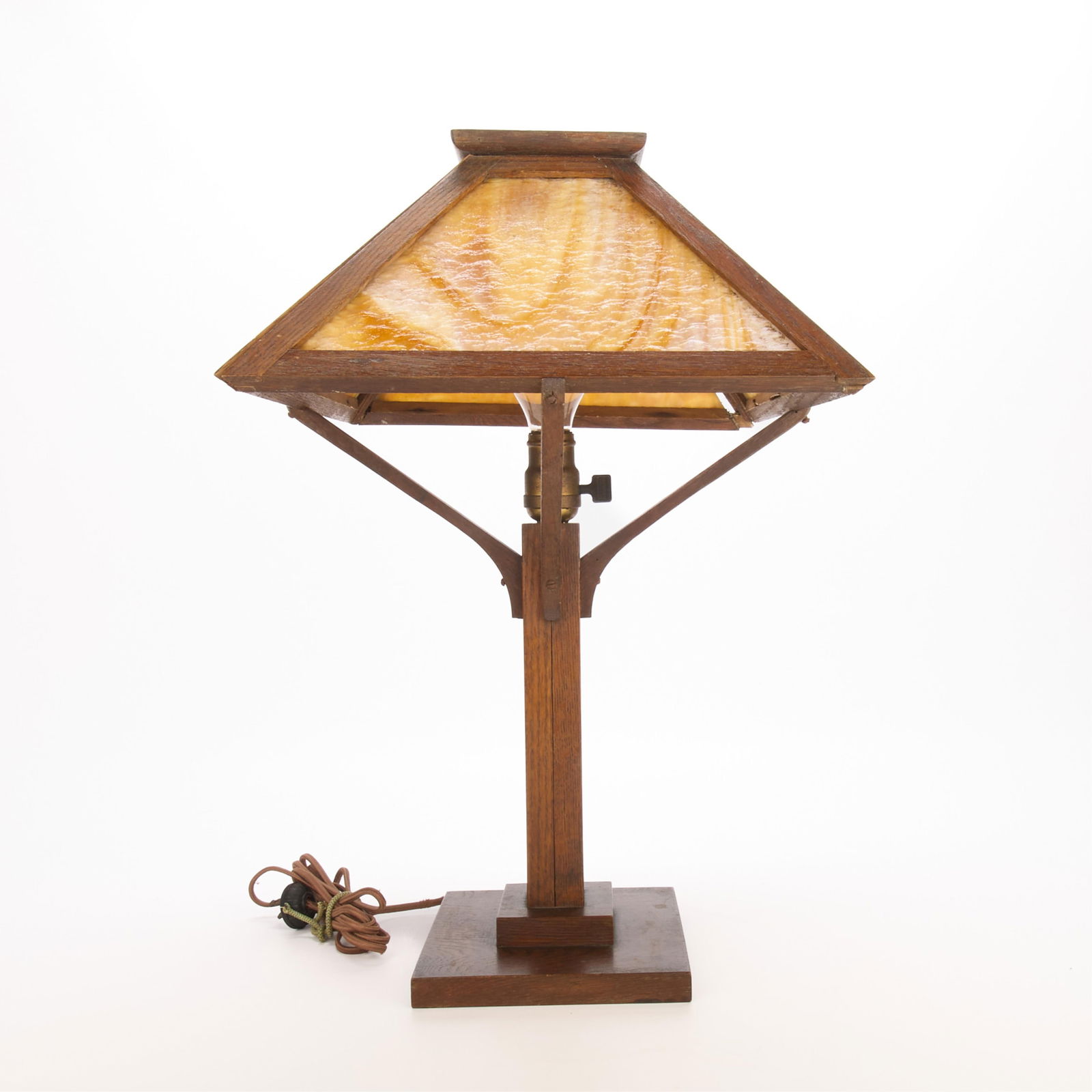 Arts & Crafts Mission Style Wood & Slag Glass Lamp (1 of 5)