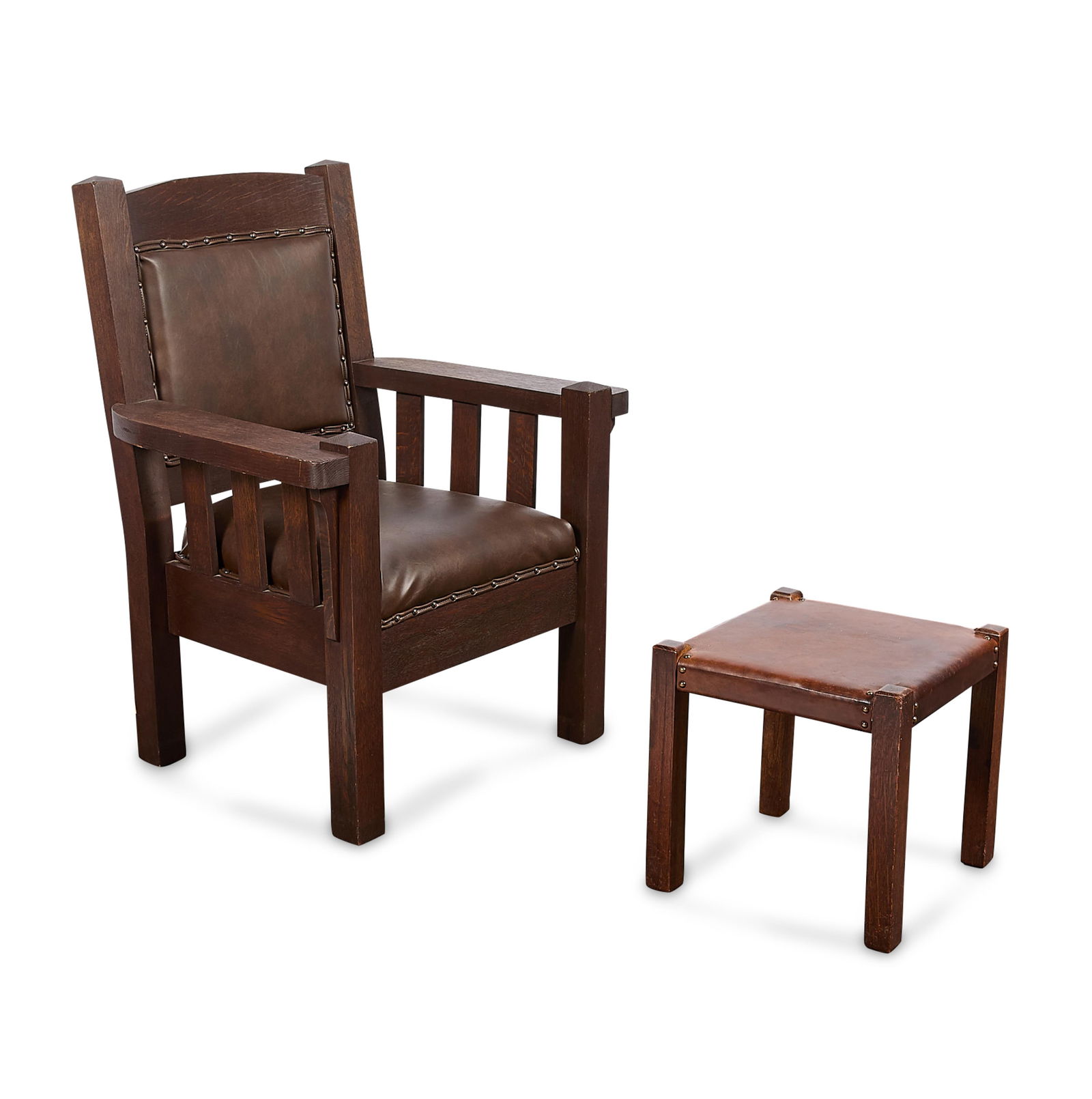 Arts & Crafts Stickley Style Wood Chair & Ottoman (1 of 6)