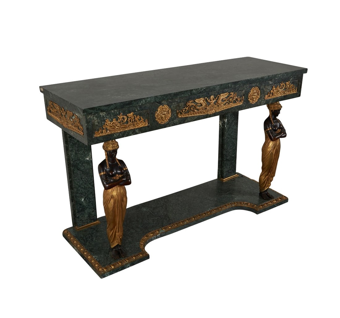 Egyptian Revival Style Green Marble Console Table (1 of 11)