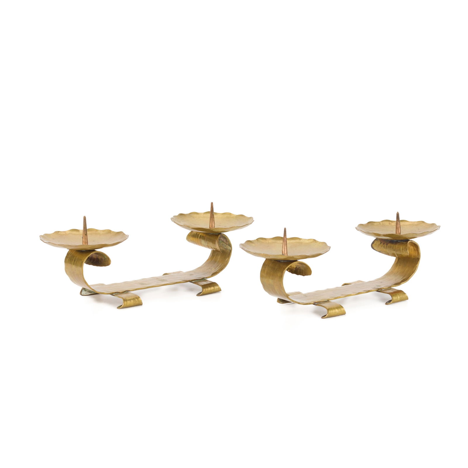 Pr Marked Arts & Crafts Brass Double Candlesticks (1 of 4)