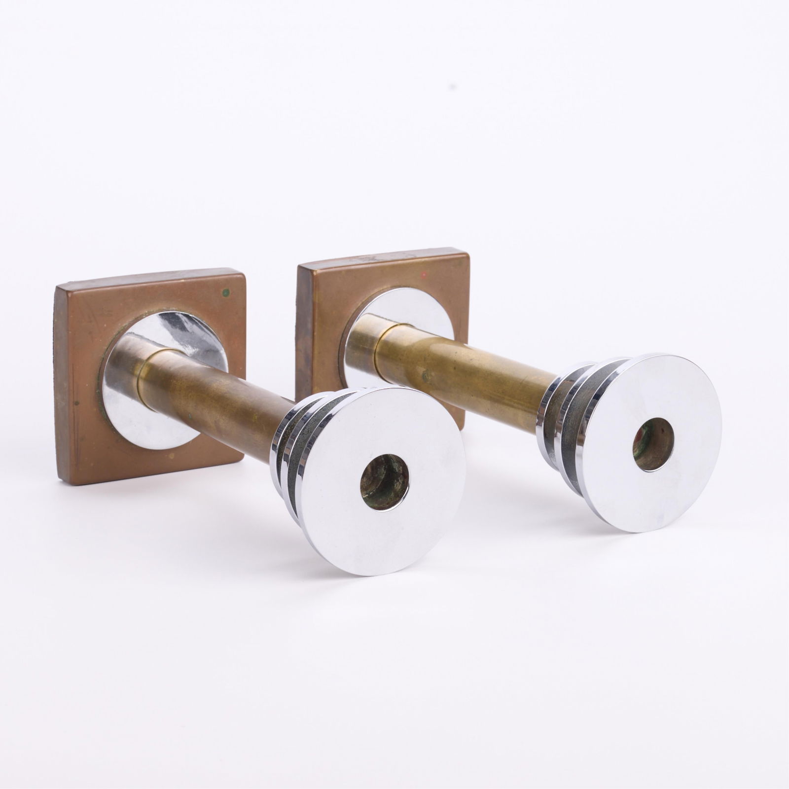 Pr Machine Age Brass & Chrome Candlesticks - 2