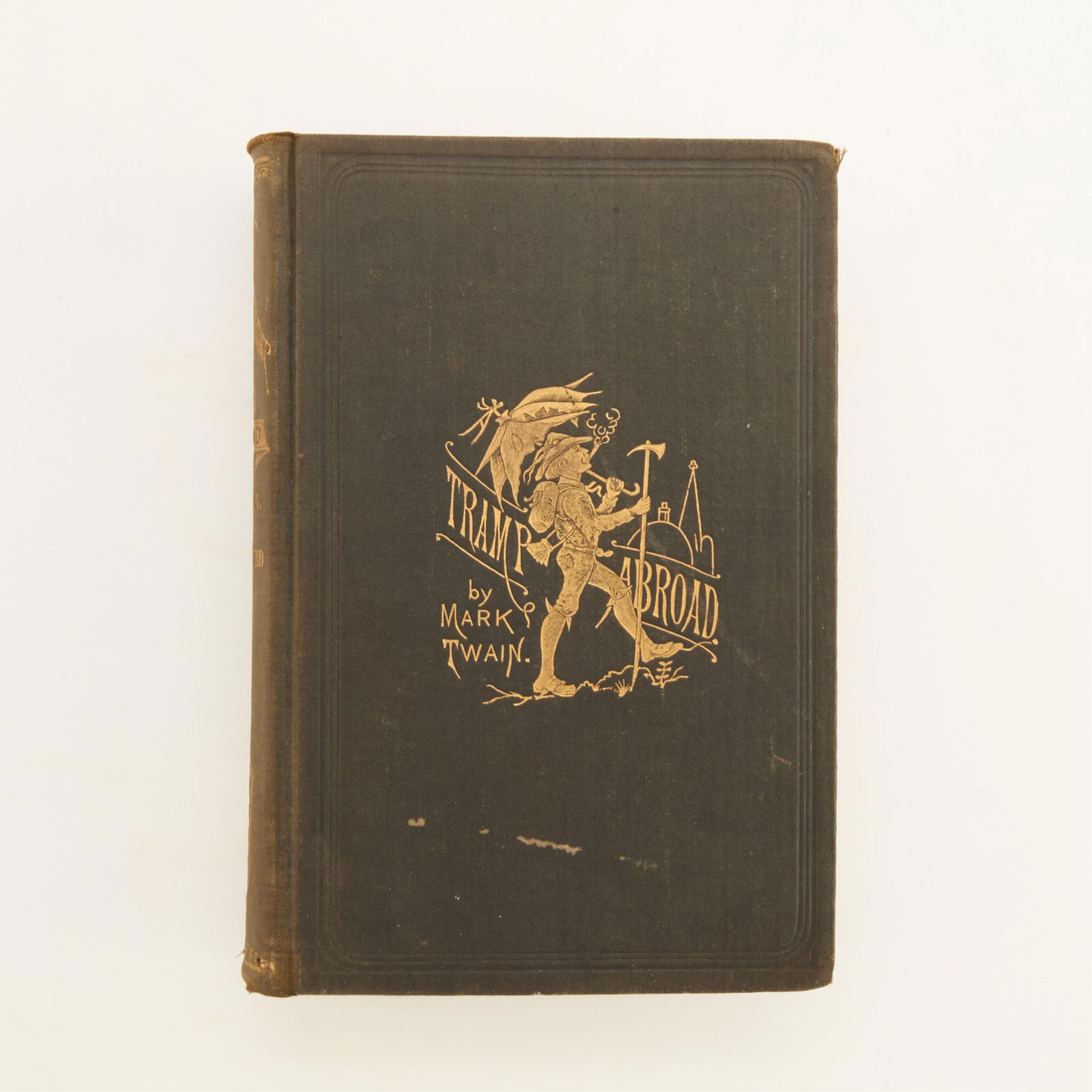 Signed Mark Twain "Tramp Abroad" 1895 Book: Mark Twain, "A Tramp Abroad," Hartford: American Publishing Co., 1894. First published in 1880. Ink signed along the first page. Height: 9 in x width: 6 1/4 in x depth: 2 in.
