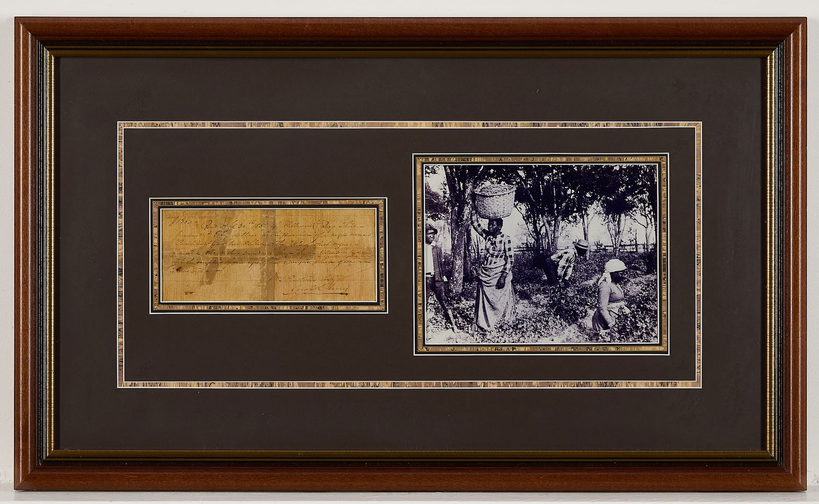 1859 Bill of Sale for Enslaved Woman & 2 Children: Document recording the bill of sale of an enslaved woman, Carolina, and her two children, purchased by William L. Day on April 30, 1859. The document reads, "Rec. April 30, 1859 of William L. Day.