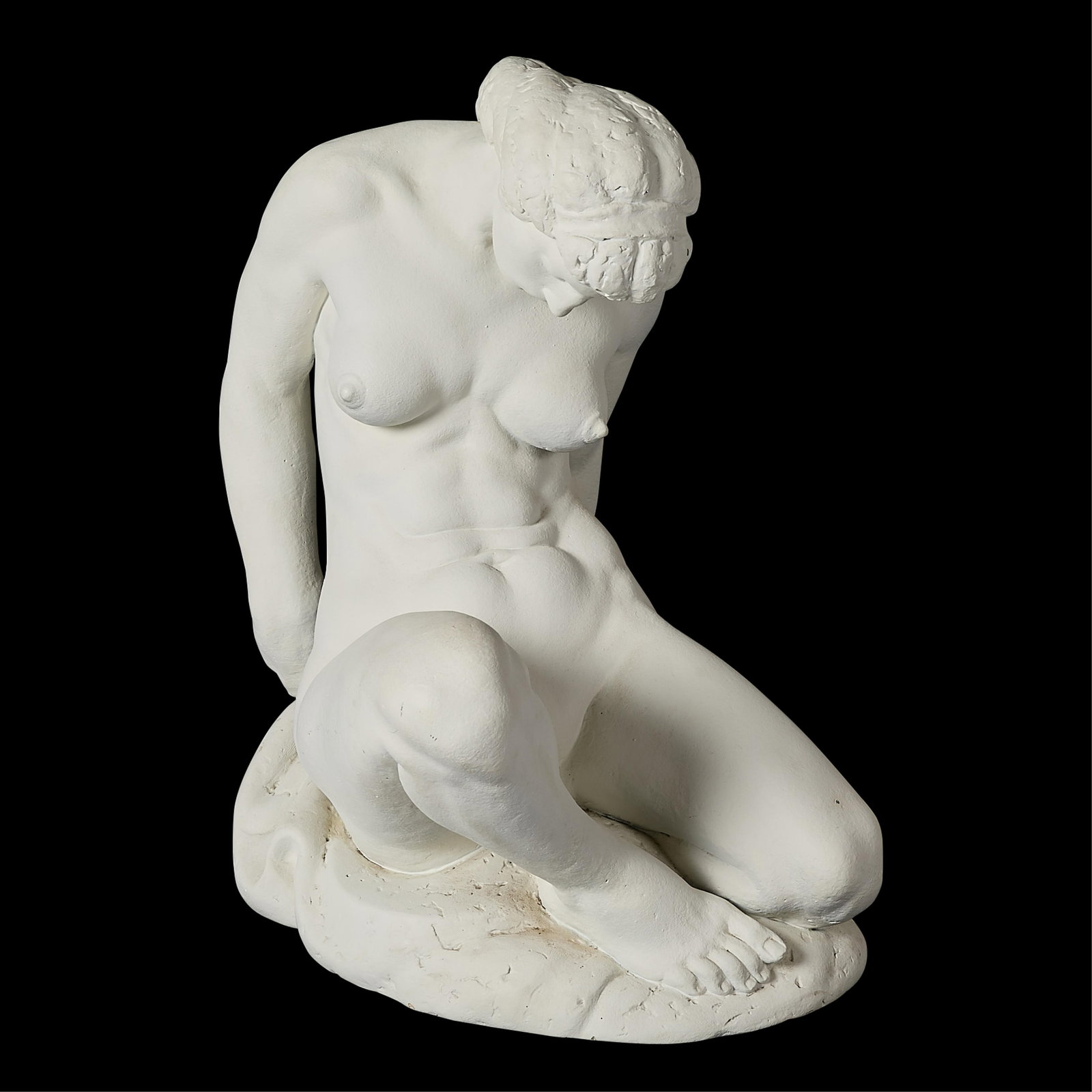 Peter Lupori "Helot" Nude Woman Plaster Sculpture: Peter Lupori (American, 1918-2014). Plaster sculpture titled "Helot," depicting a nude woman with her head bowed, 1941. Signed and dated along the base.Exhibition: 2nd Place Prize, American Academy in