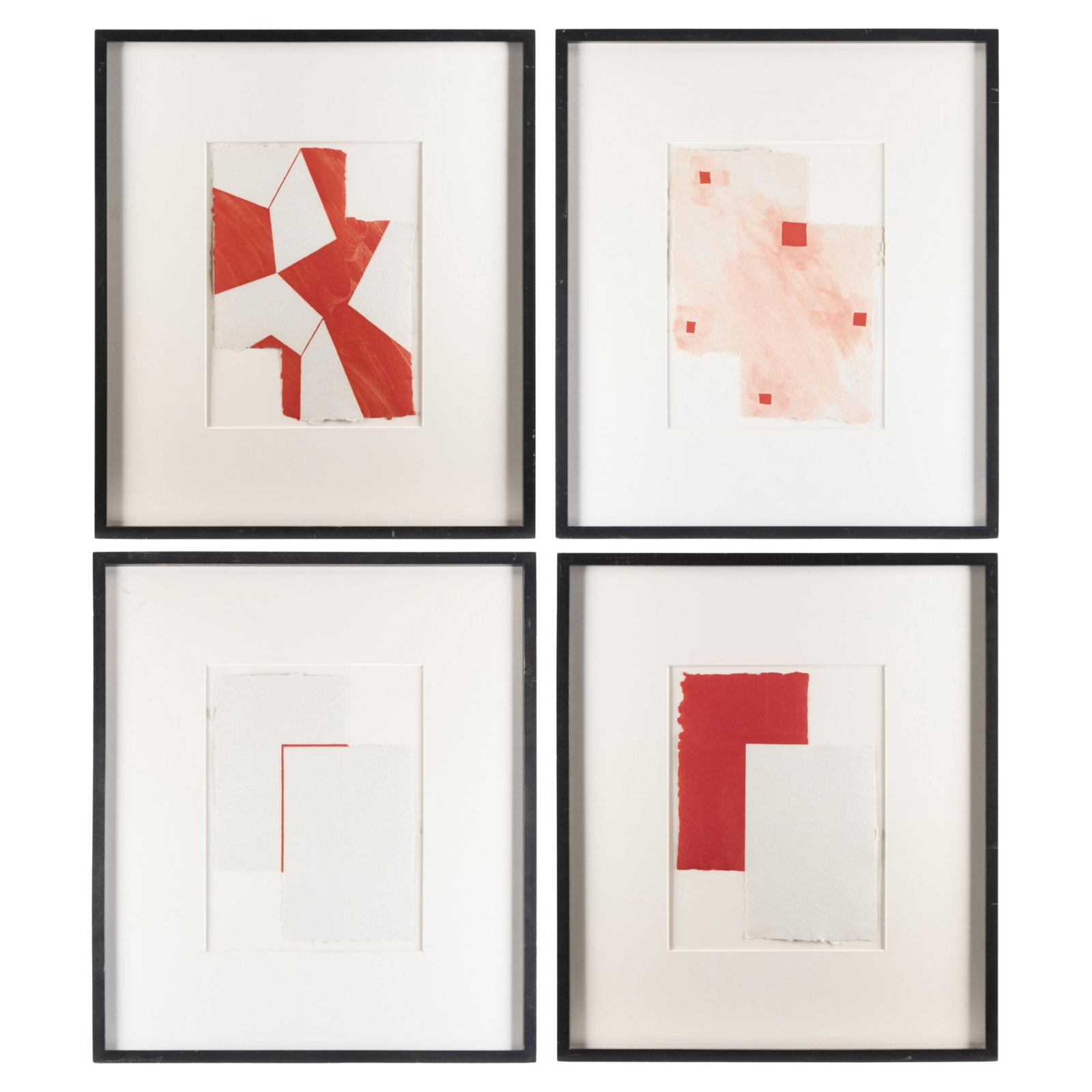 Suite 4 Mary Heilmann Pace Editions Prints 1990: Mary Heilmann (American, b. 1940). Suite of four etching and aquatints on handmade paper. Published by Pace Editions, 1990. Titled "Untitled: Cut, Touch, Kiss, Valentine." Pencil signed, dated, and nu