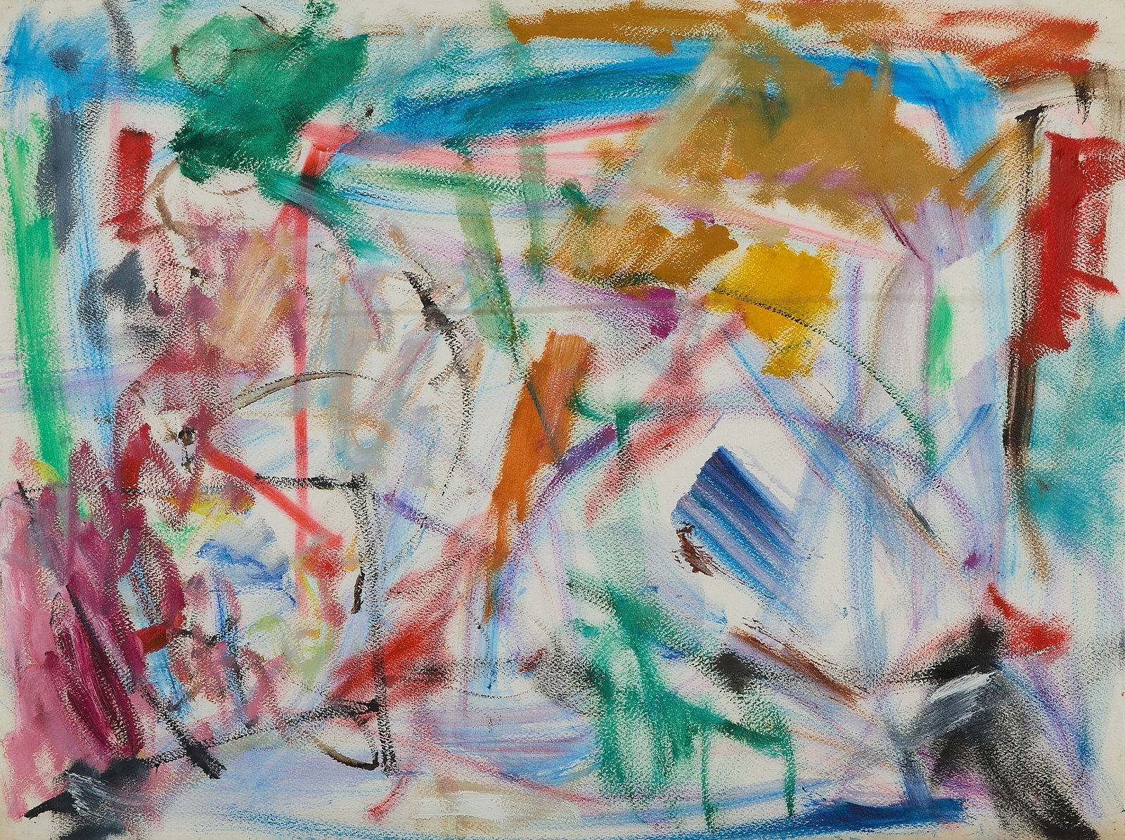 Hugh Kappel Abstract Watercolor Painting: Hugh Kappel (American, 1910-1982). Watercolor on paper painting depicting an abstract composition in vibrant colors. Kappel was one of the founding members of the New York Abstract Expressionist movem