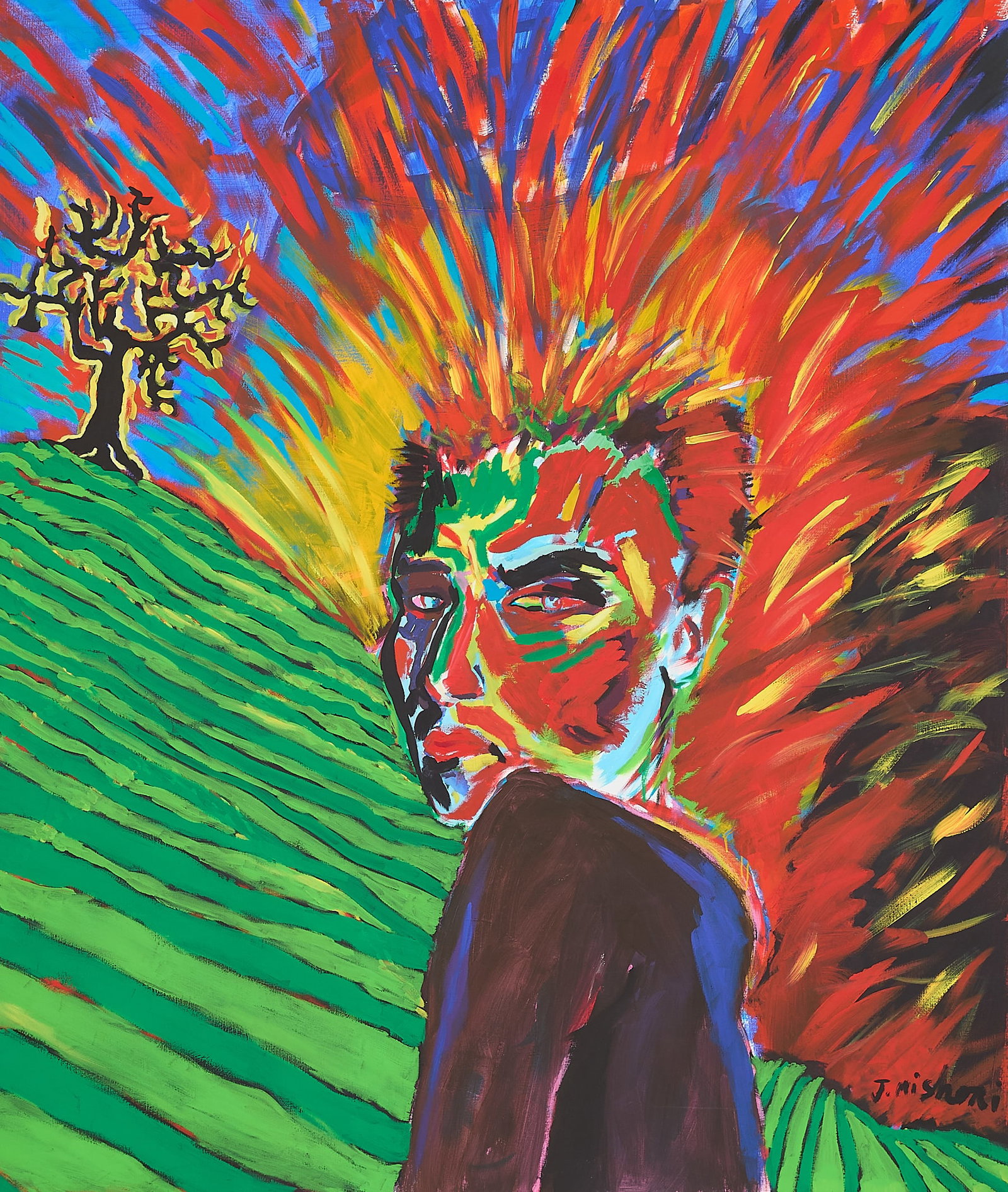 Large Jacob Mishori "Fire Landscape" Painting 1983 (1 of 9)