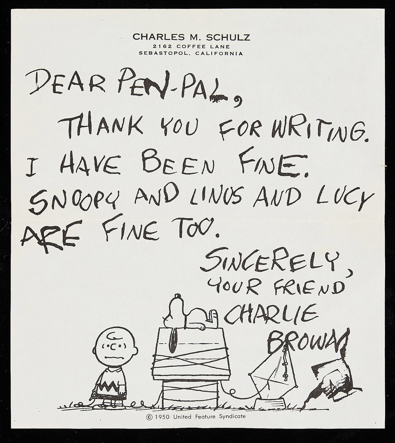 Charles Schulz "Charlie & Snoopy" Pen-Pal Drawing (1 of 4)