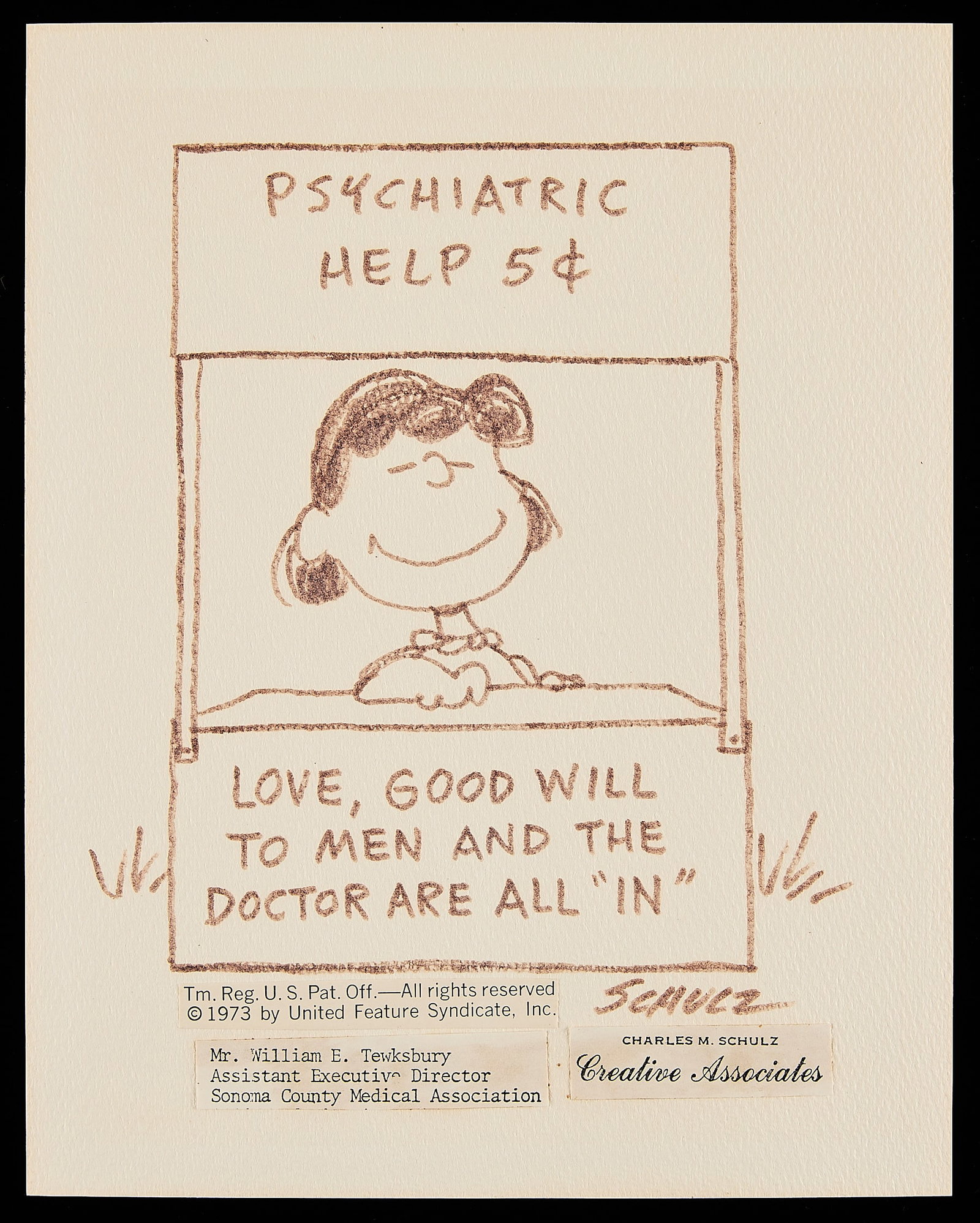 Charles Schulz "Psychiatric Help" Original Drawing (1 of 4)