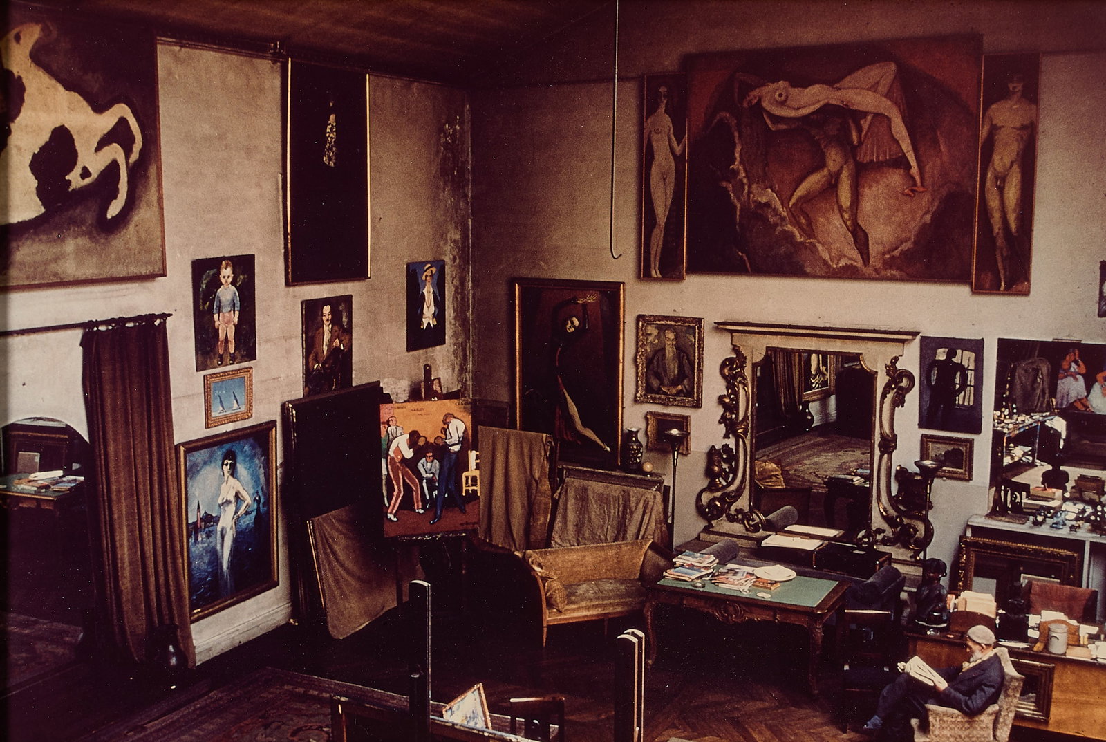Alexander Liberman "Van Dongen" Ektacolor 1959: Alexander Liberman (American, 1912-1999). Ektacolor photograph on resin coated (RC) paper titled "Kees Van Dongen, Paris Studio," 1959. Depicting a room tastefully decorated with various works of art.