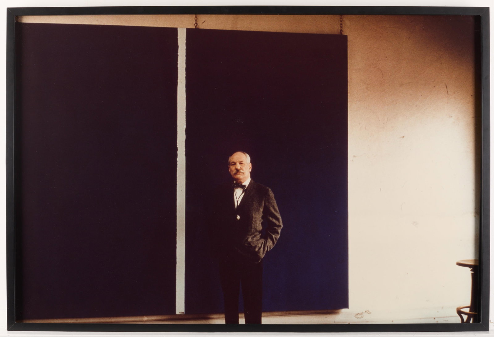 Alexander Liberman "Newman" Ektacolor 1961: Alexander Liberman (American, 1912-1999). Ektacolor photograph on resin coated (RC) paper titled "Barnett Newman, New York Studio (with Onement VI, 1953)," 1961. Depicting the titular artist standing 