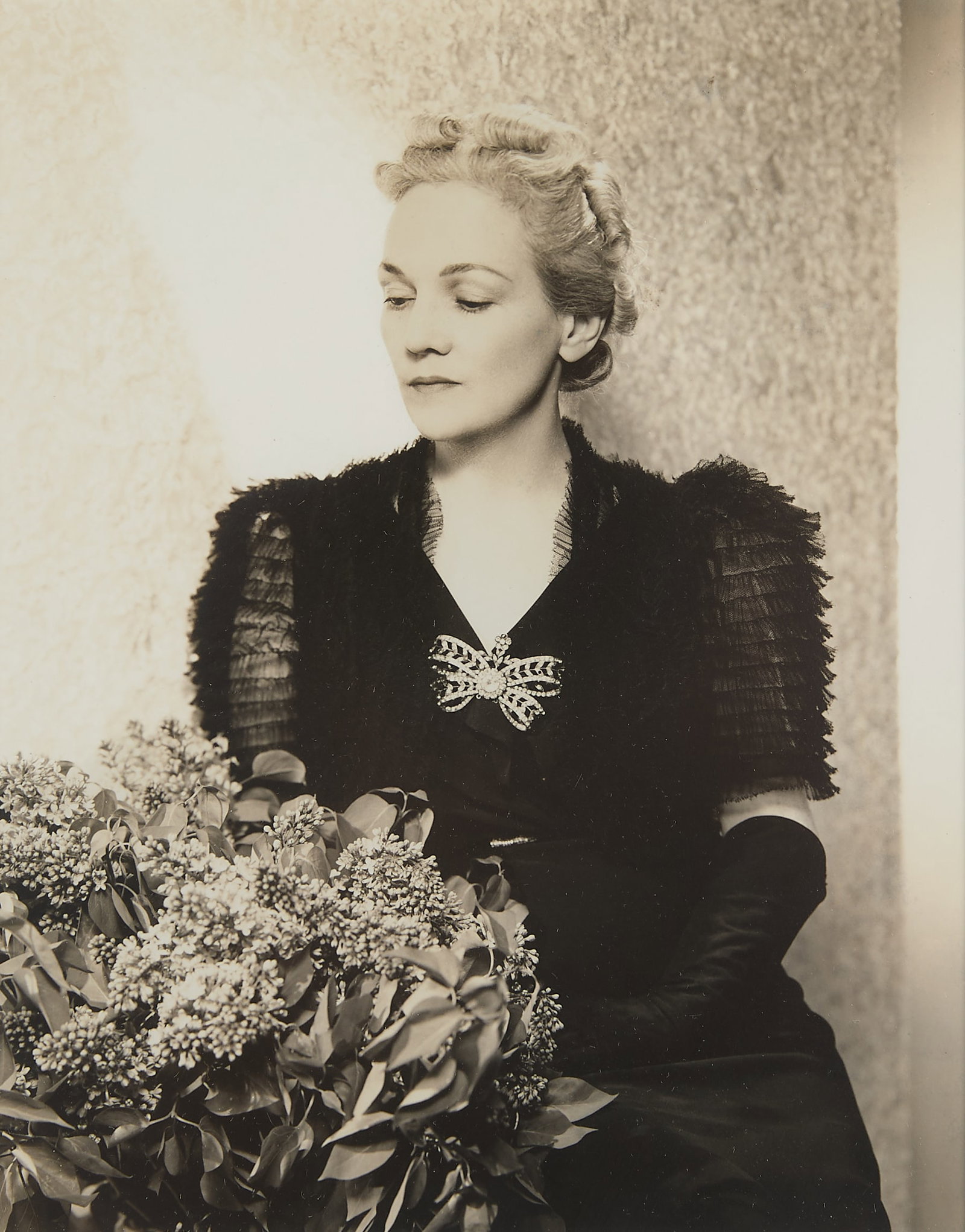 George Platt Lynes "Katherine Anne Porter" GSP: George Platt Lynes (American, 1907-1955). Gelatin silver print photograph depicting Katherine Anne Porter, the American journalist and writer, dressed in elegant black garments. Sight; height: 8 1/2 i