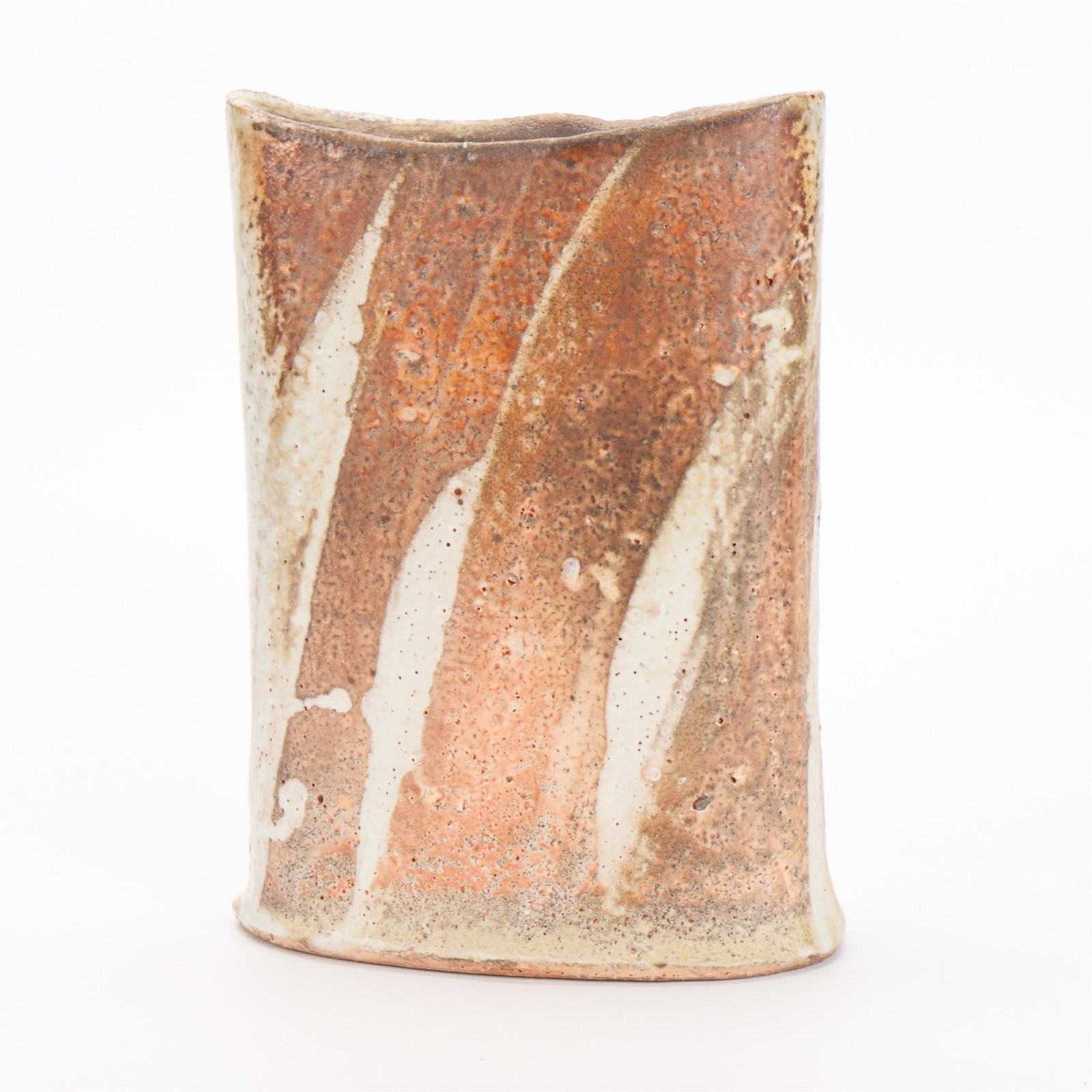 Randy Johnston Studio Pottery Vase: Randy Johnston (American, b. 1950). Studio pottery ceramic vase, 20th-21st century. Stoneware with shino glaze and iron brushwork. Of wide and shallow form with rounded rim. Impressed "RJ" stamp along