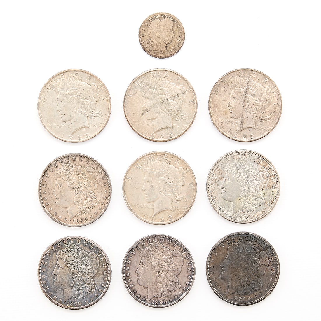 10 US Silver Coins - Morgan, Peace & Barber (1 of 4)