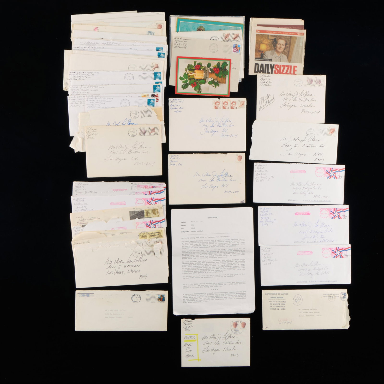 Historical Archive Harry Aleman & Nick Gio Letters: Historical archive of ephemera relating to Harry “The Hook” Aleman and Nick Gio, two infamous and notorious enforcers for the Chicago Outfit. The collection primarily consists of personal corr
