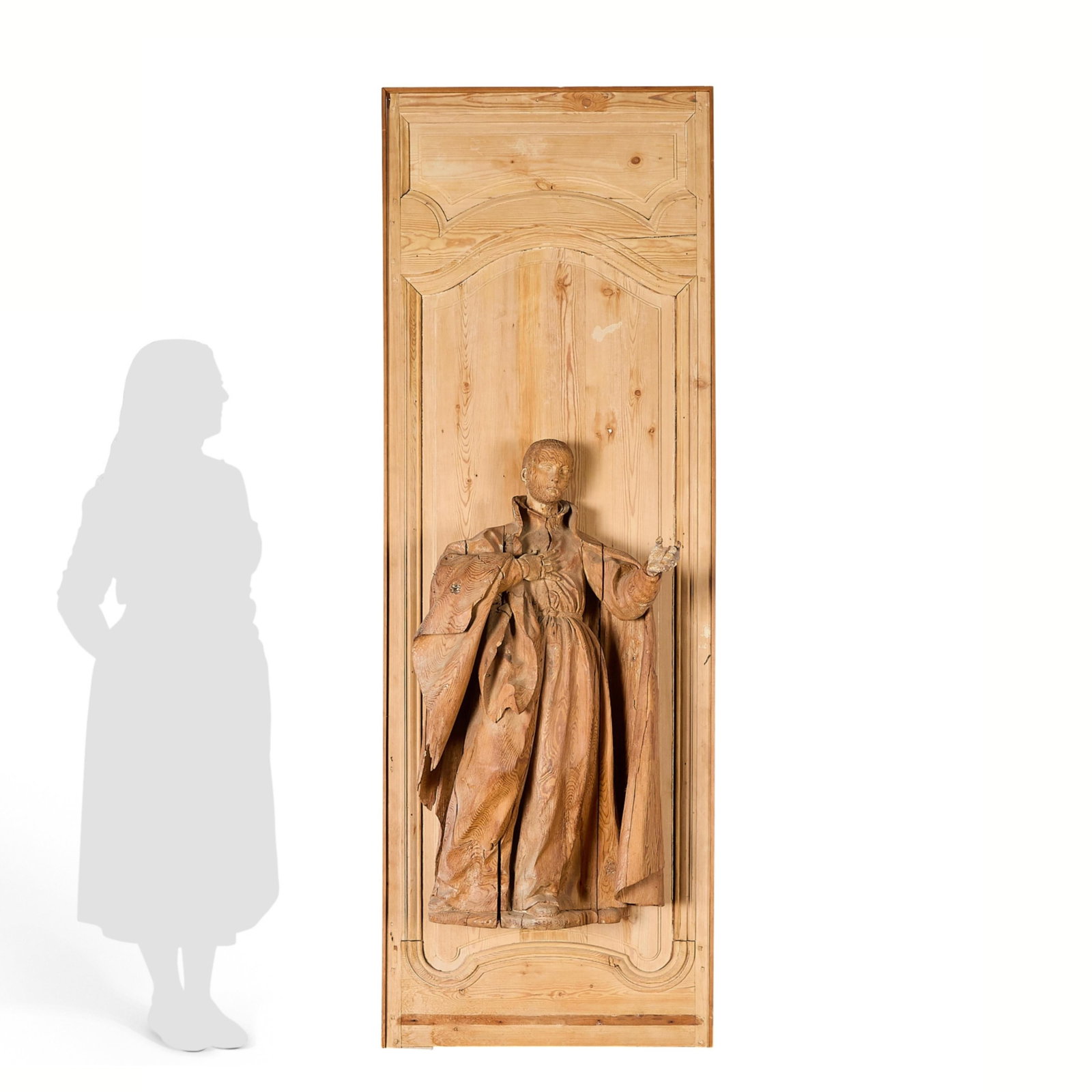 Lrg 18th c. Spanish Pine Santos Figure w/ Panel (1 of 8)