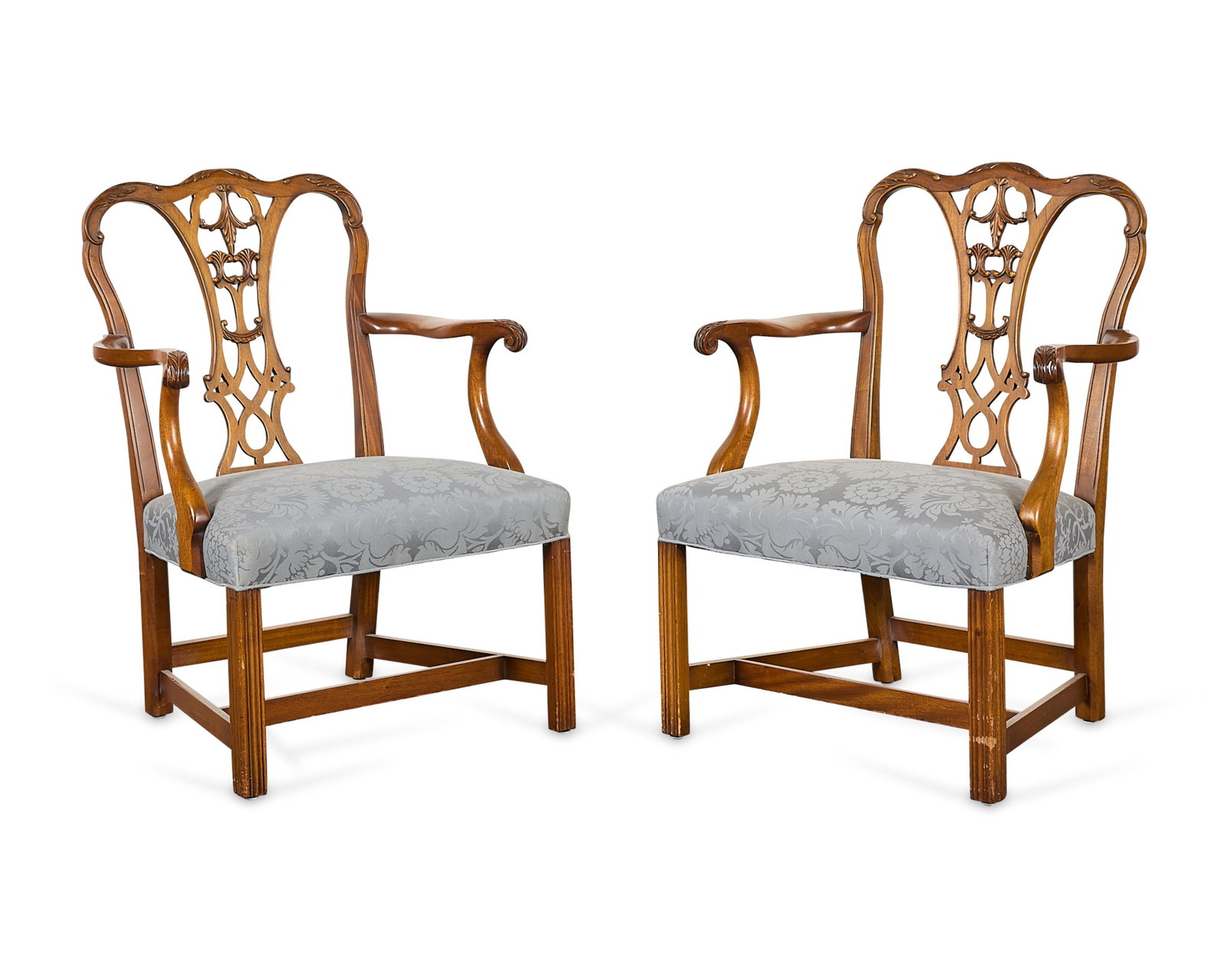 Pr Chippendale Style Carved Mahogany Armchairs (1 of 3)
