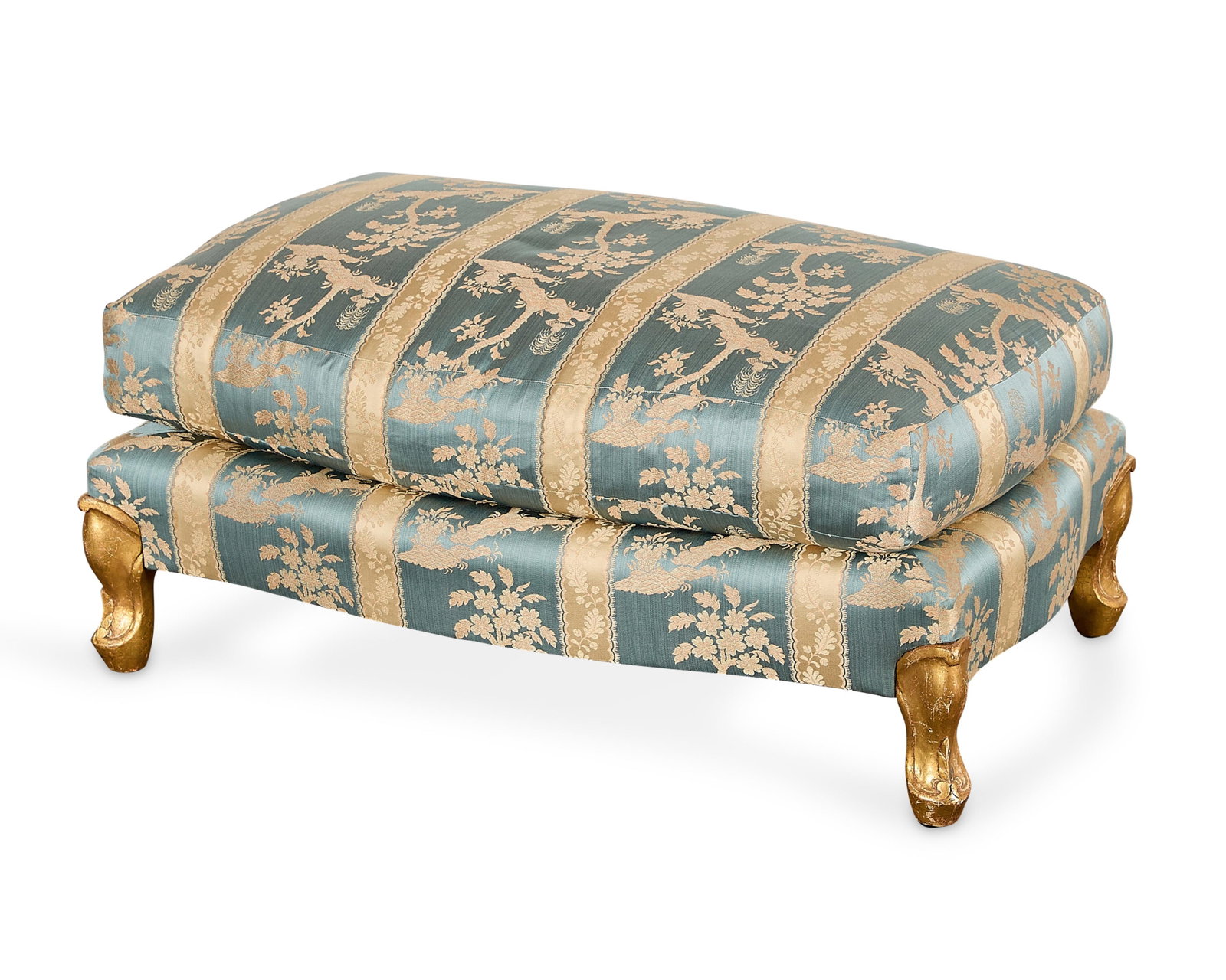 Louis XV Upholstered Tabouret Ottoman: Louis XV tabouret, stool, or ottoman with floral upholstery and cabriole legs, 19th century. Provenance: The Distinguished Collection of Leo & Doris Hodroff. (With cushion) Height: 15 1/2 in x width: 