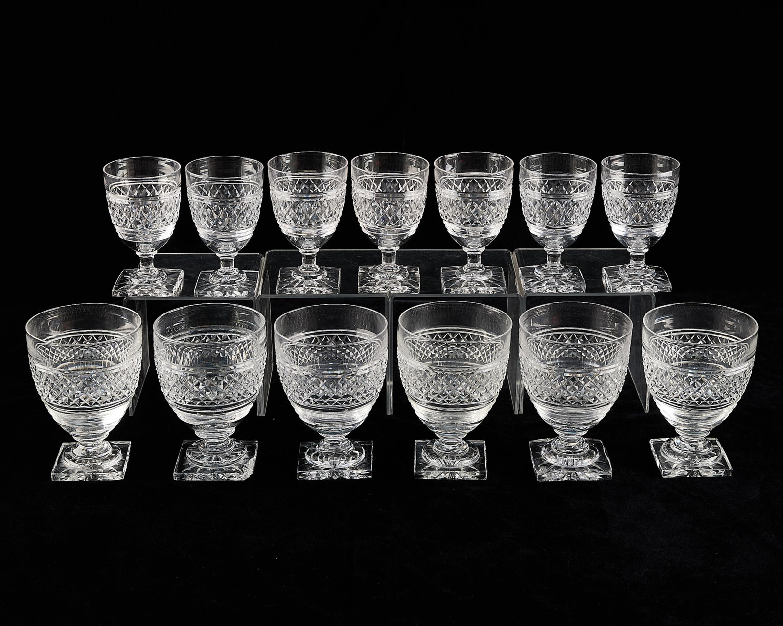 13 Pcs Cut-Glass Water & Wine Goblets Stemware (1 of 9)