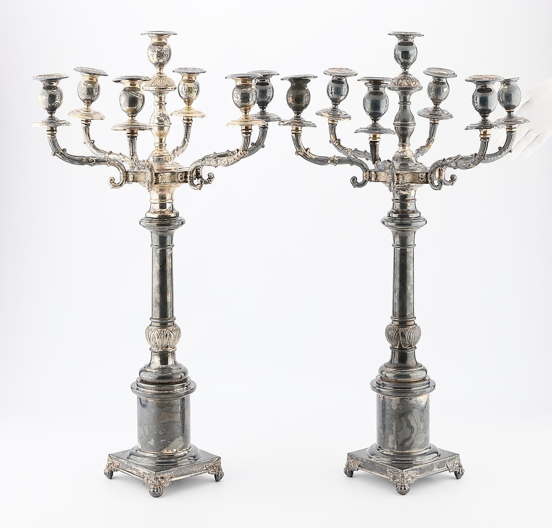2 Large Silverplate 7-Light Candelabras 11,356 g (1 of 9)