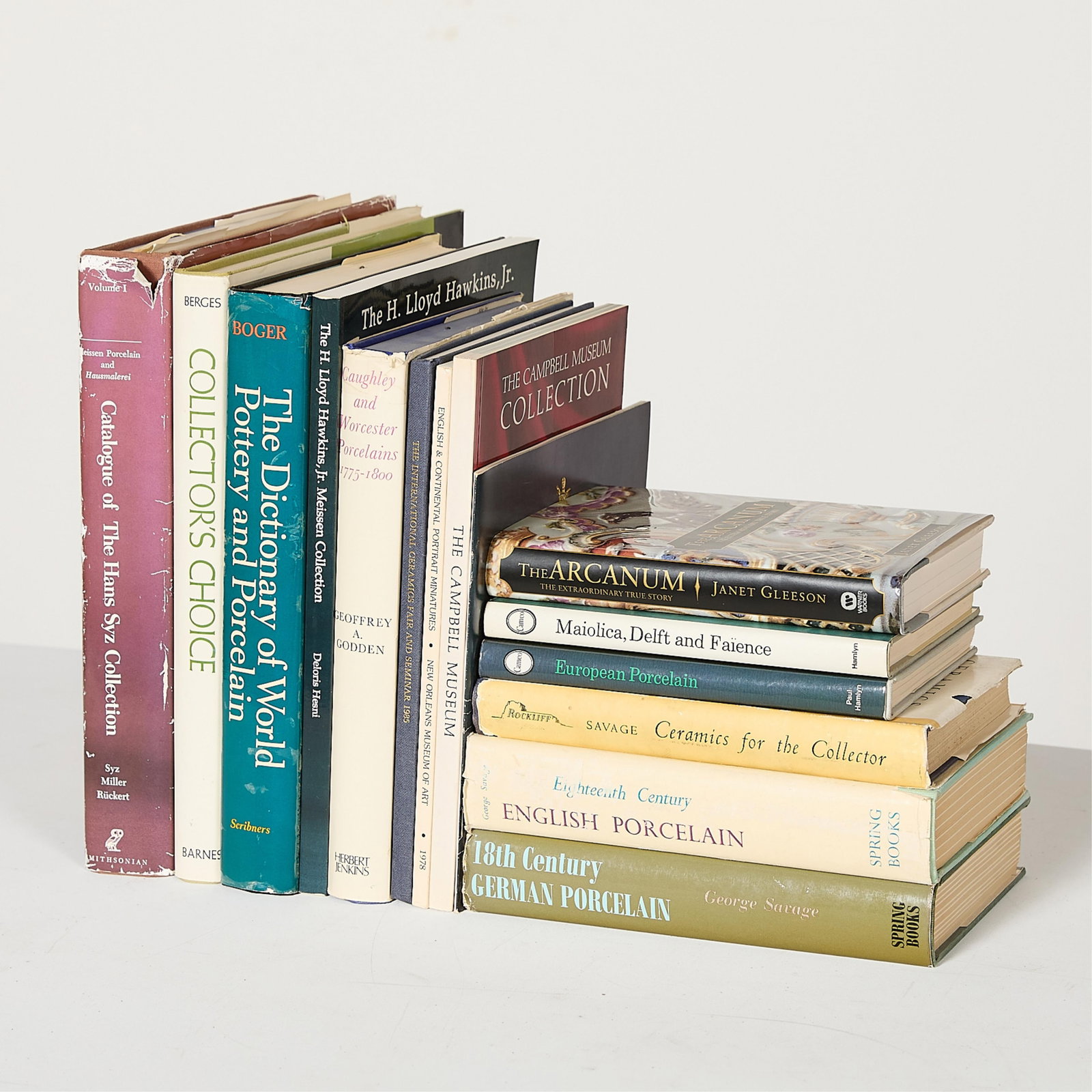 15 Vols. European Porcelain & Ceramics Books: Group of fifteen books covering subjects such as antique ceramics history, Meissen porcelain, European maiolica or majolica ware, and world pottery reference books. Including: Hans Syz, J. Jefferson M