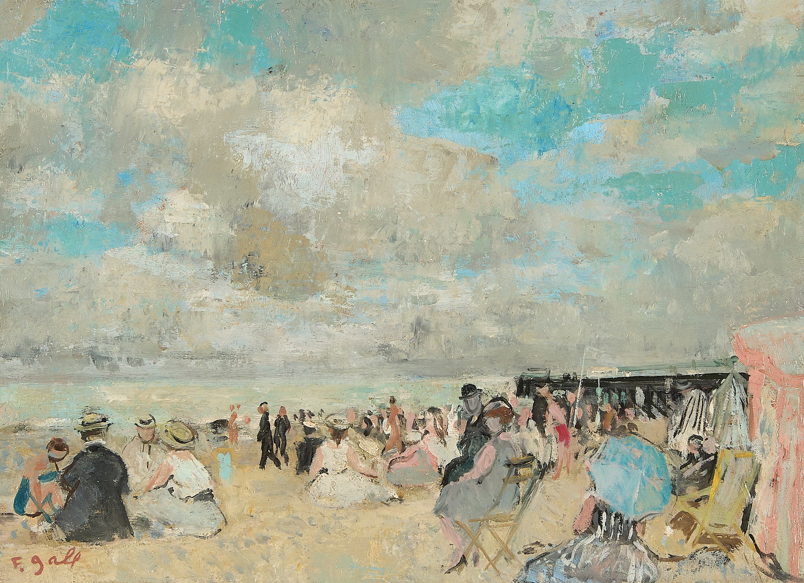 Francois Gall Beach Scene Oil on Board Painting (1 of 6)