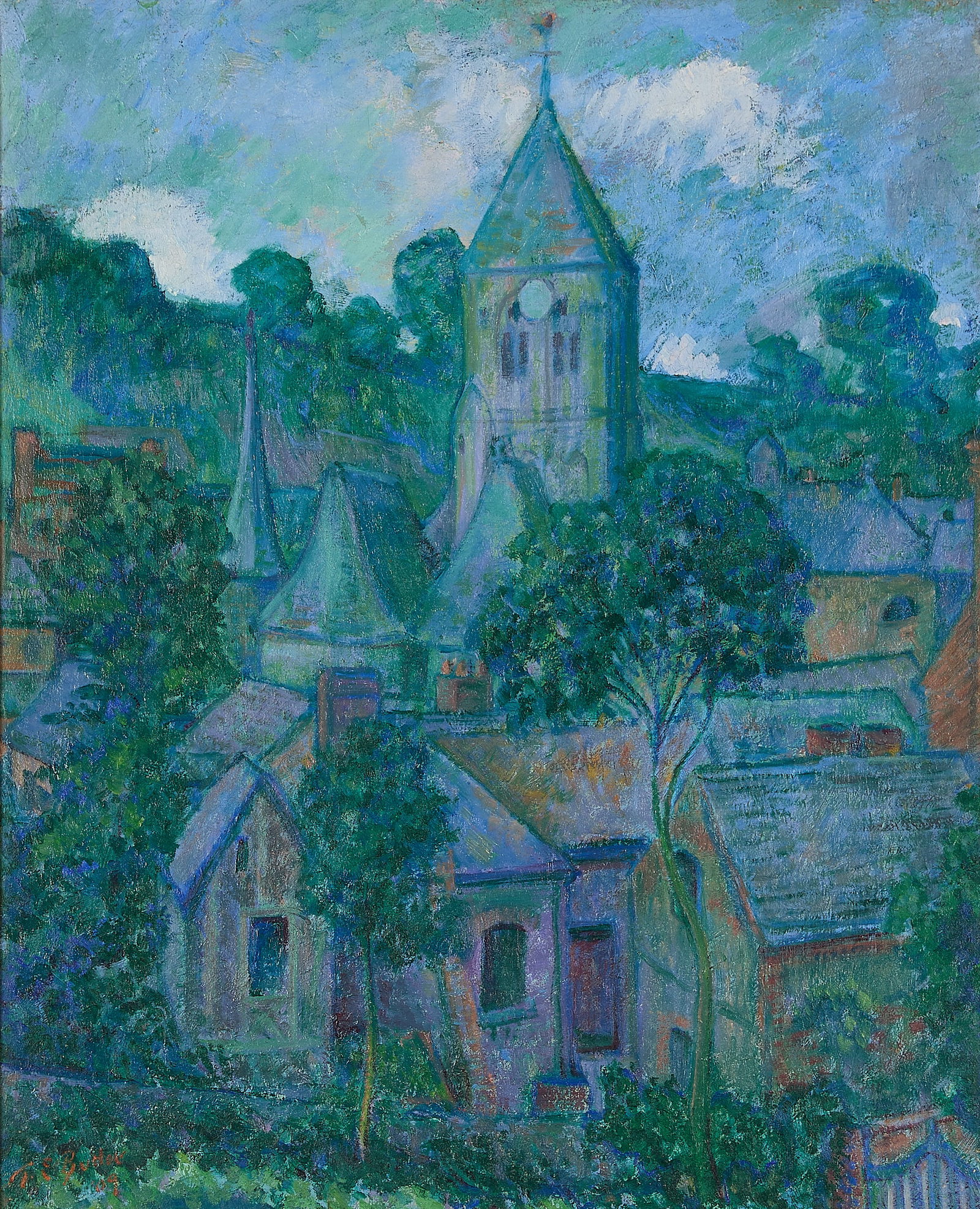 Theodore E. Butler "Veules-les-Roses at Night" Oil (1 of 8)