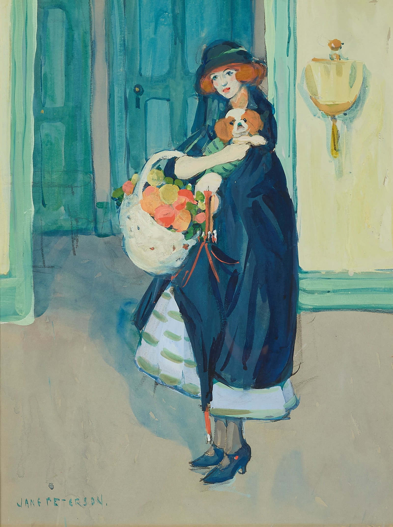 Jane Peterson "With Her Favorite Pet" Watercolor (1 of 5)