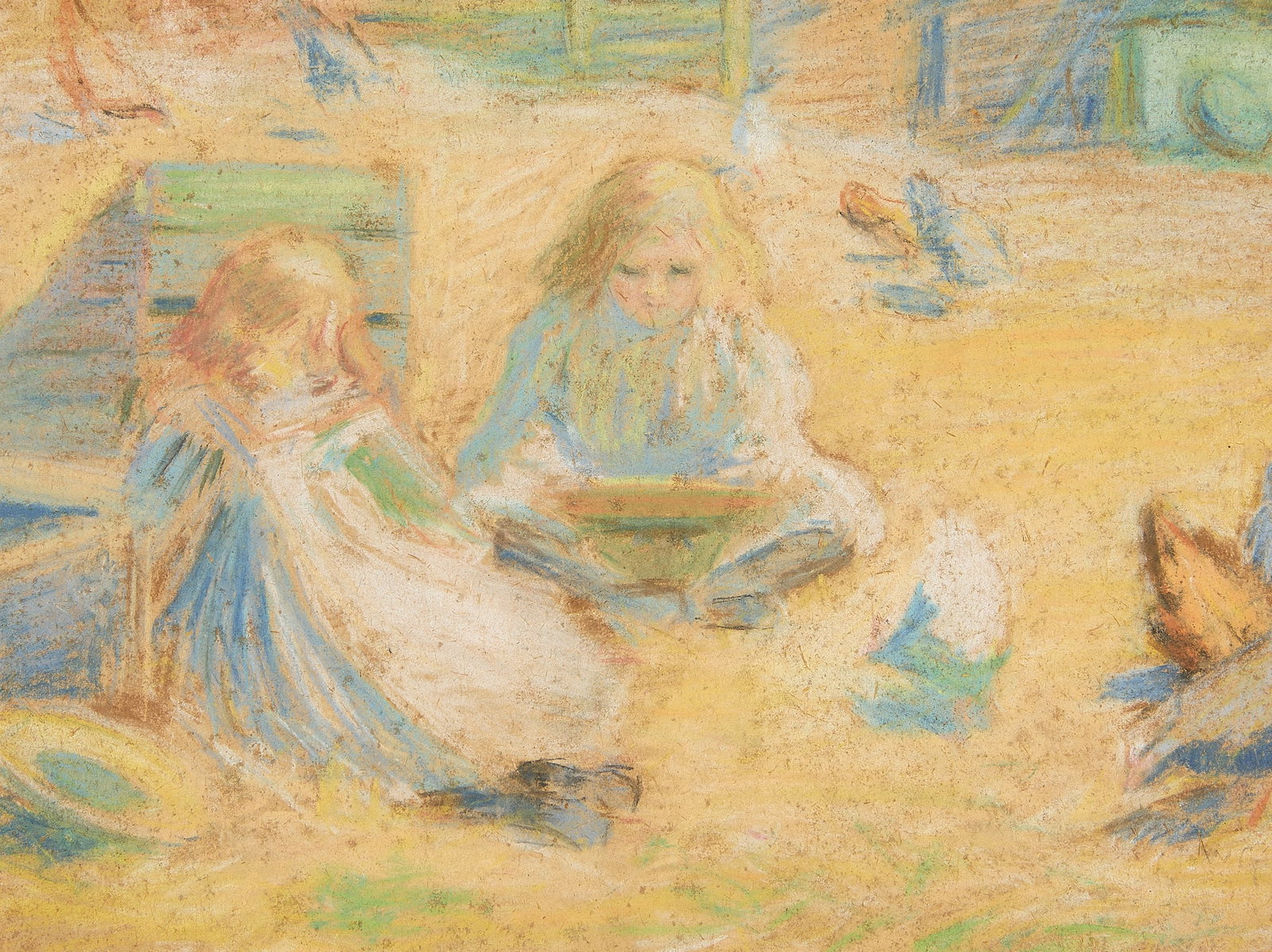 William Glackens "Children in Courtyard" Pastel (1 of 5)
