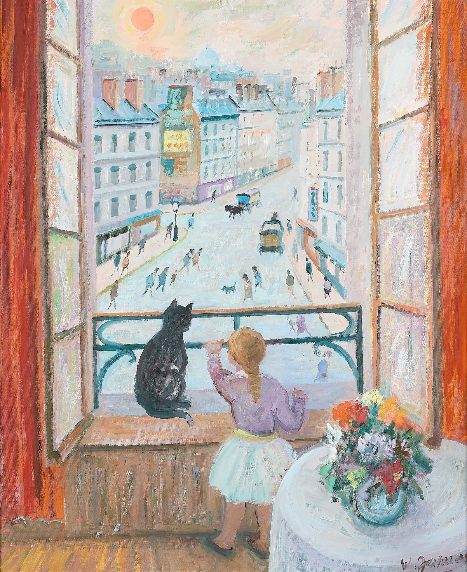 Willy R. James "Fillette Au Chat Noir" Painting (1 of 8)