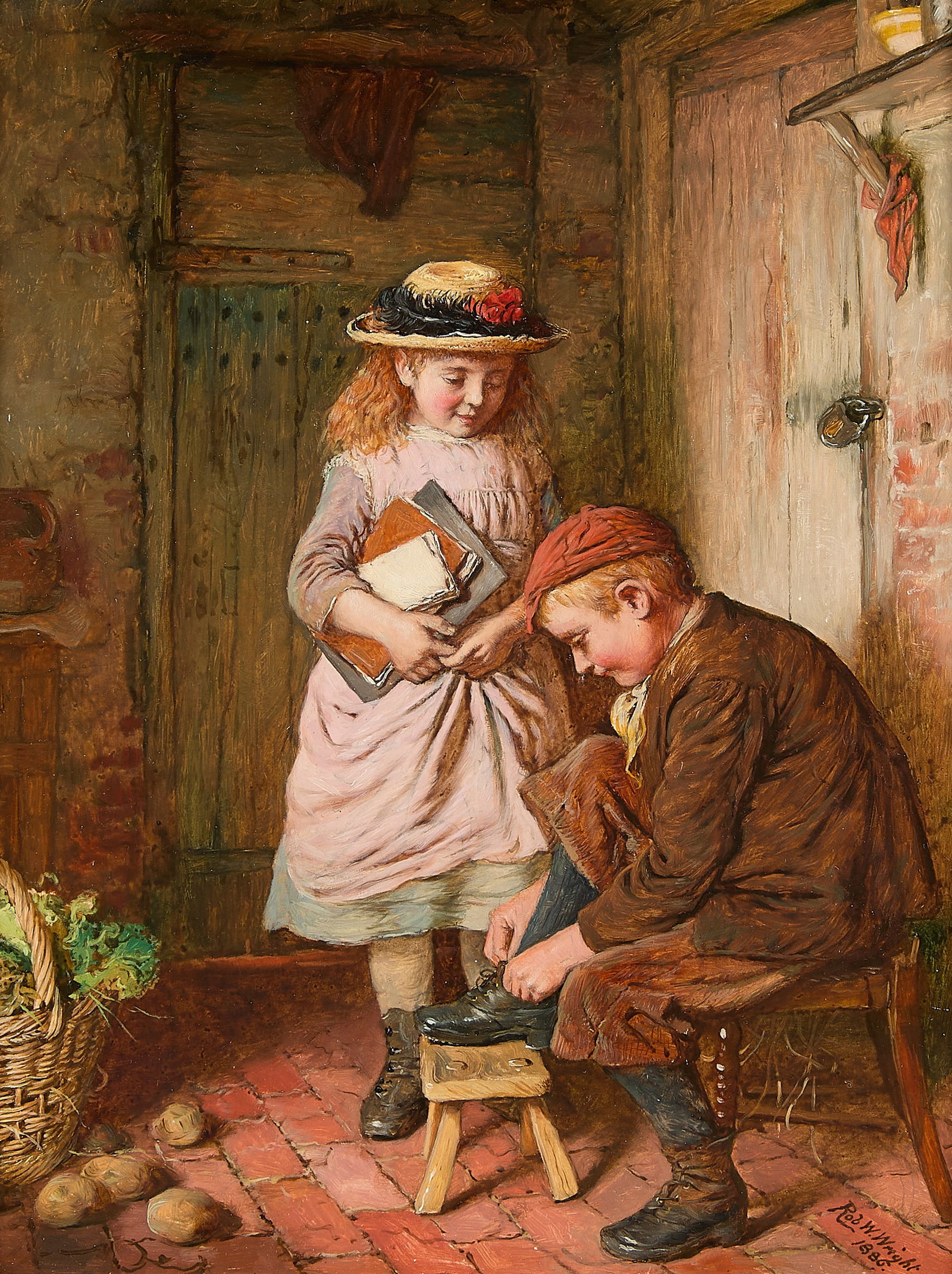Robert W. Wright "Off to School" Painting 1886 (1 of 6)