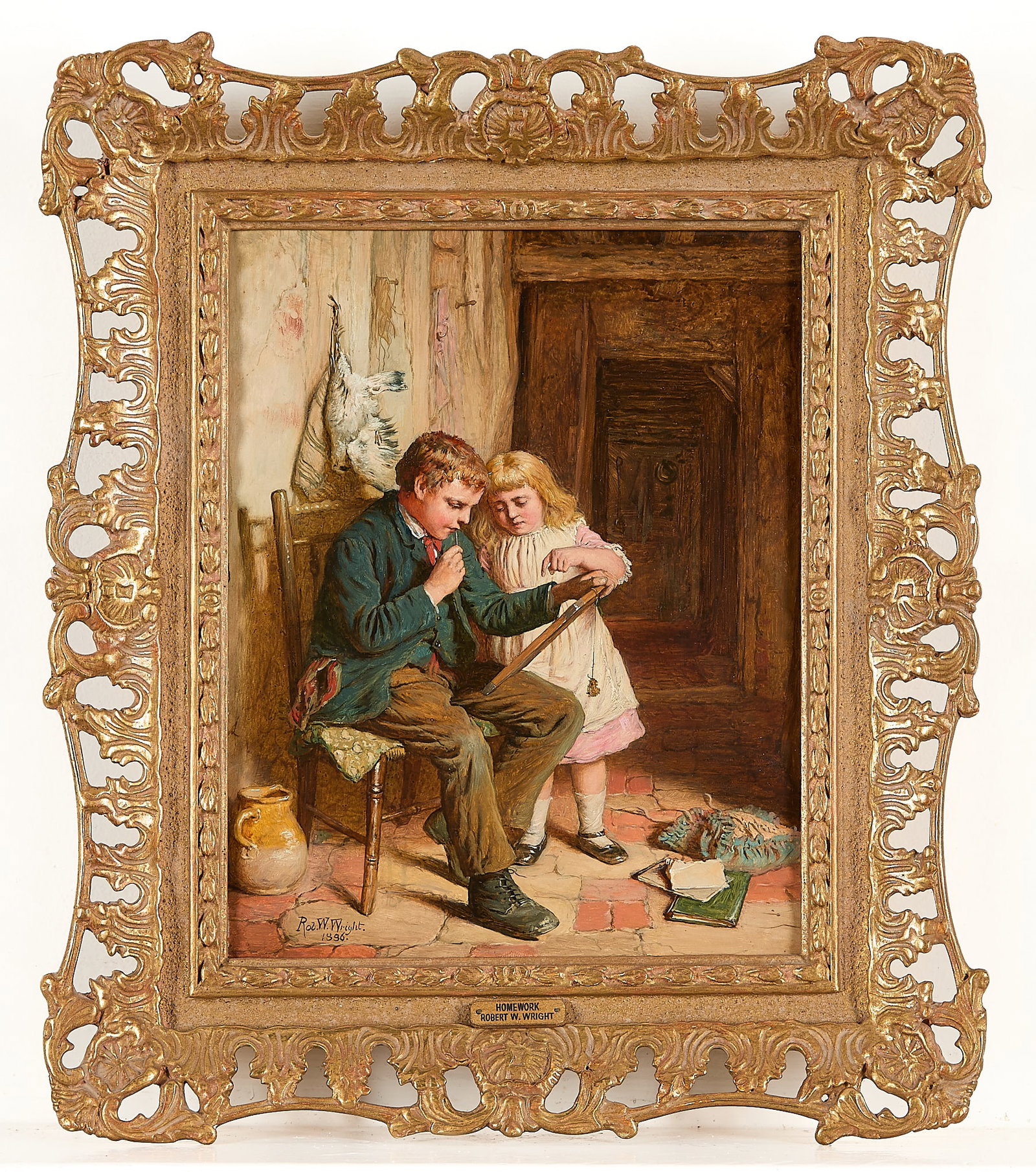 Robert W. Wright "Homework" Painting 1886 - 2
