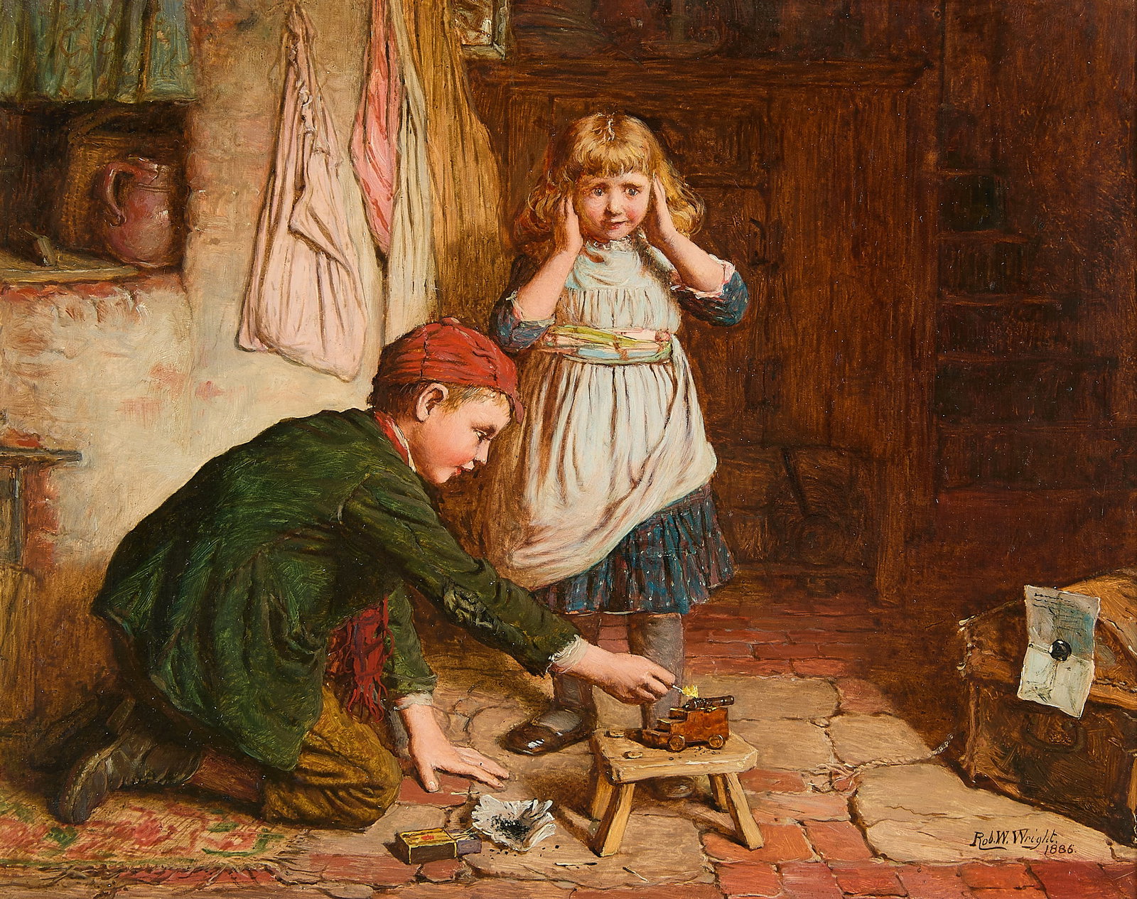 Robert W. Wright "Taking Aim" Oil Painting 1886 (1 of 6)