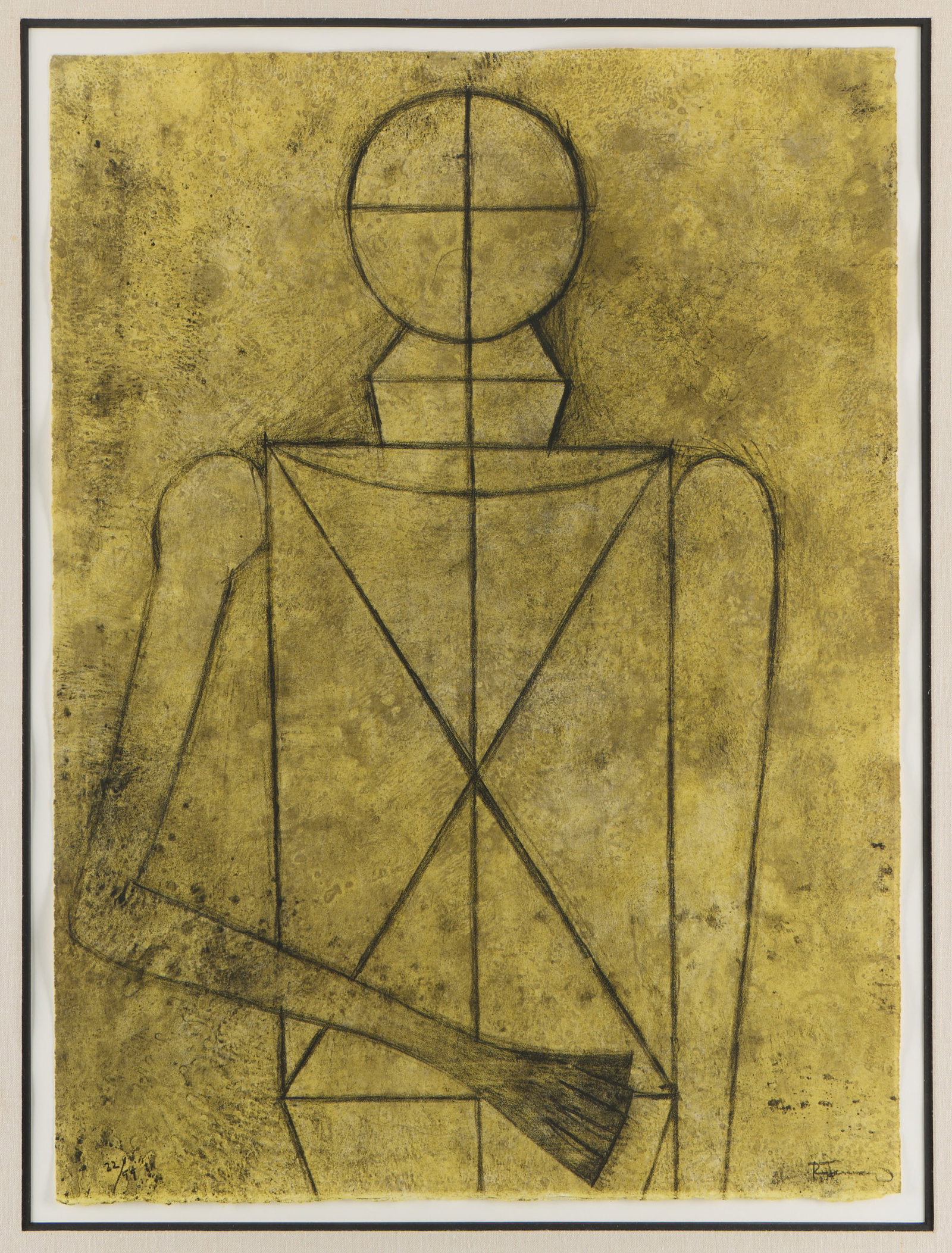 Rufino Tamayo "Figura" Etching 1979: Rufino del Carmen Arellanes Tamayo (Mexican, 1899-1991). Etching on paper titled "Figura," 1979. Depicting a geometric figure. Signed along the lower right and numbered 22/99 along the lower left. Pro