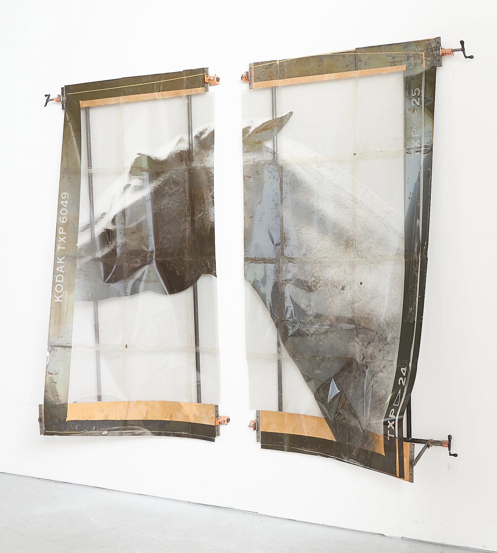 Starn Twins "Athenian Horse" Mixed Media: Doug & Mike Starn "The Starn Twins" (American, b. 1961). Large diptych of ortho film, silicone, wood, and pipe clamps titled "Half Concave Athenian Horse and Neck," ca. 1989. Provenance: Stefan Stux G