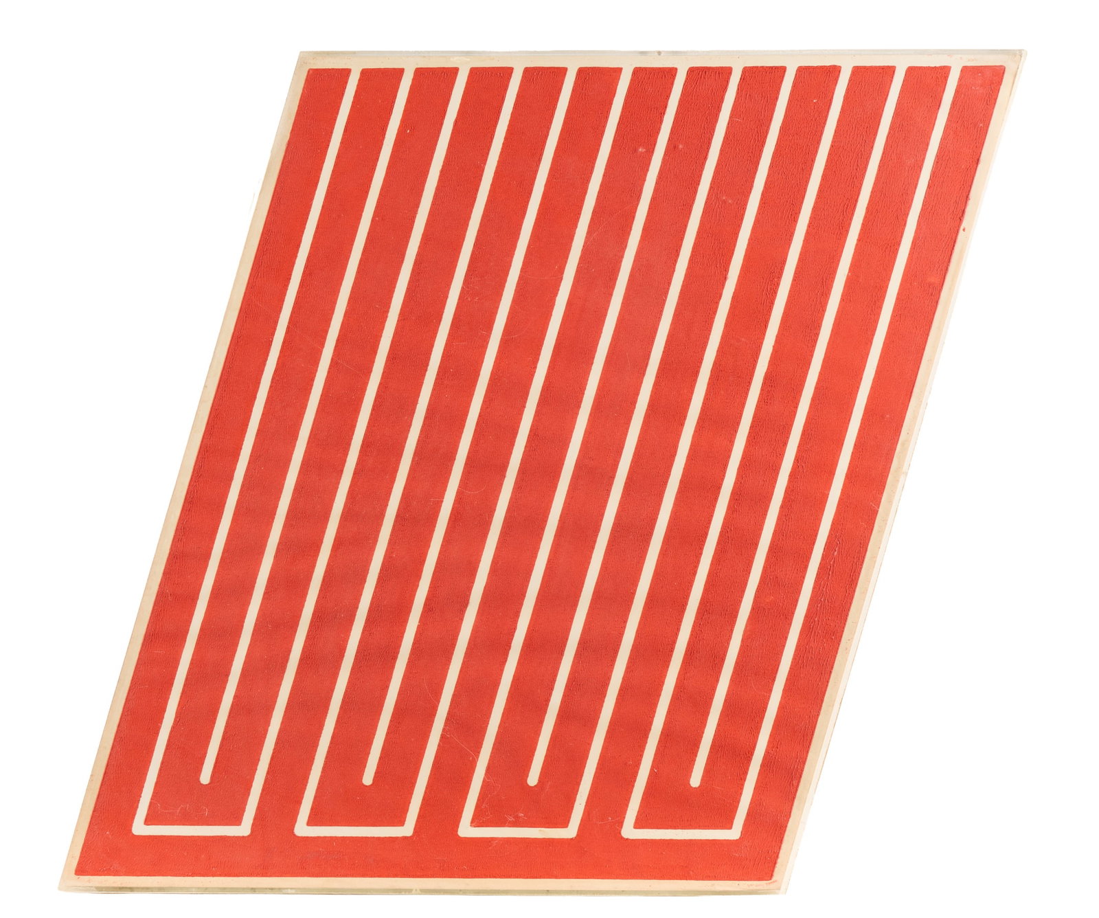 Donald Judd I-L Cadmium Red Parallelogram Woodcut: Donald Judd (American, 1928-1994). Woodcut in cadmium red, 1961-1969. In the form of a parallelogram. Pencil signed, dated "61-69," editioned 1/10, and inscribed "I-L" along the verso. Provenance: Day