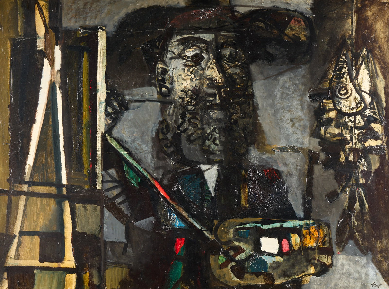 Antoni Clave "Peintre Hollandais" Oil Painting: Antoni Clave (Spanish, 1913-2005). Oil on canvas painting titled "Peintre Hollandais," 1952. Signed along the lower right. Lot Essay: Antoni Clave was a renowned painter, sculptor, and set designer, o