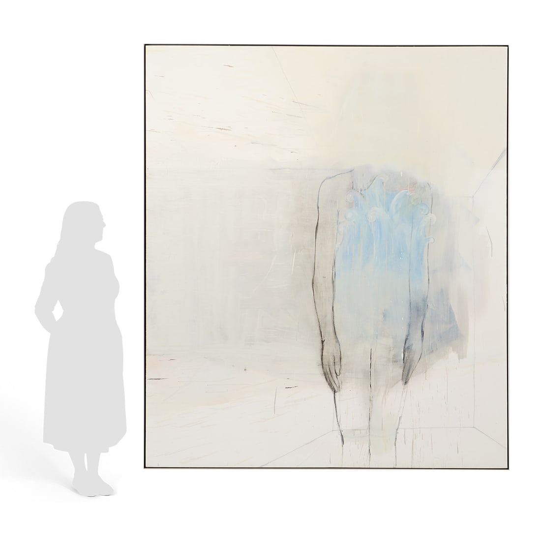 Enrique Martinez Celaya "Body Large Room" Painting: Enrique Martinez Celaya (Cuban/American, b. 1964). Oil, graphite, and tar on canvas painting titled "Body in a Large Room (Beautiful Words)," 1999. Pencil signed, dated, and titled along the verso. Pr