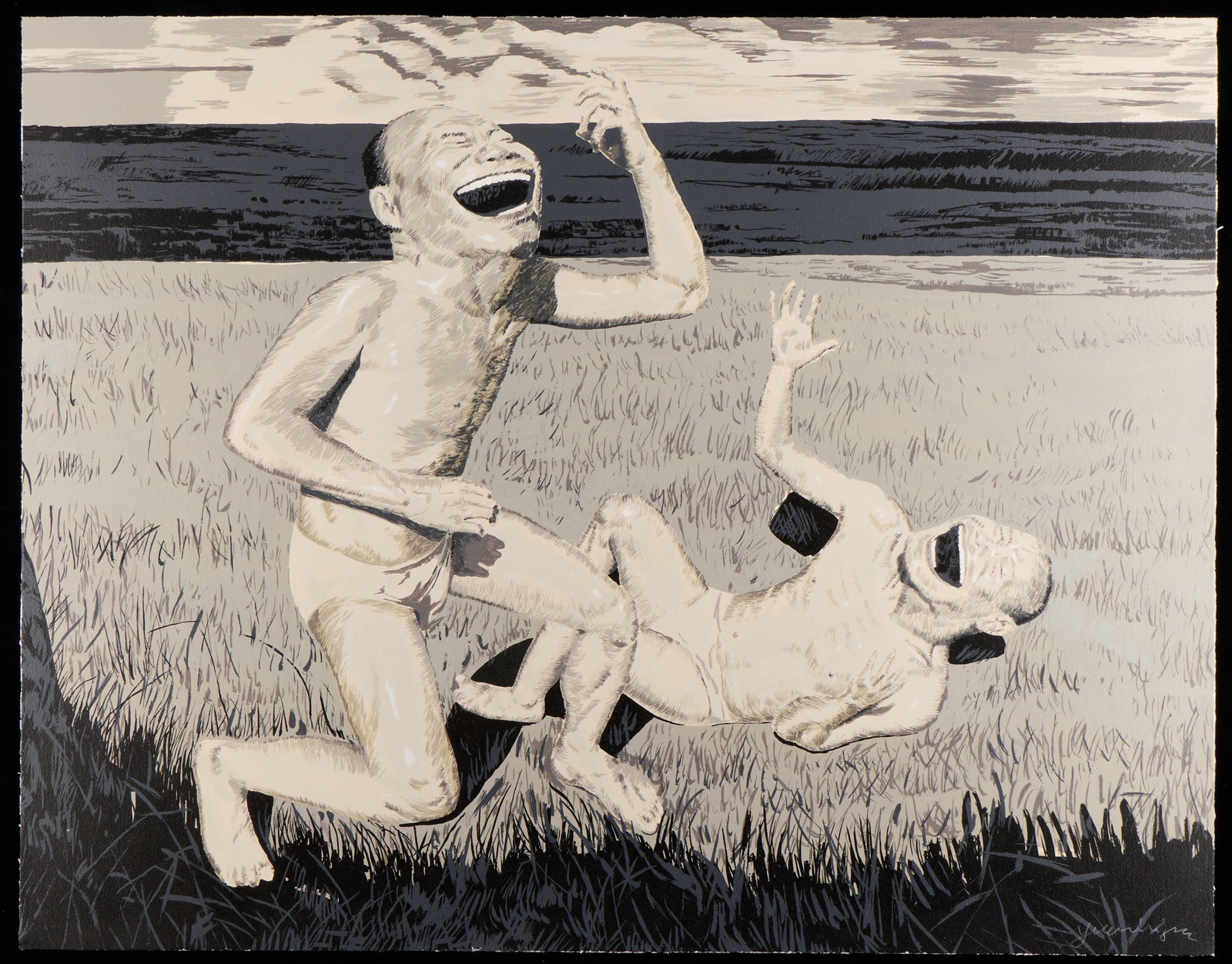 Yue Minjun "Two Men in Field" Serigraph & Woodcut (1 of 4)