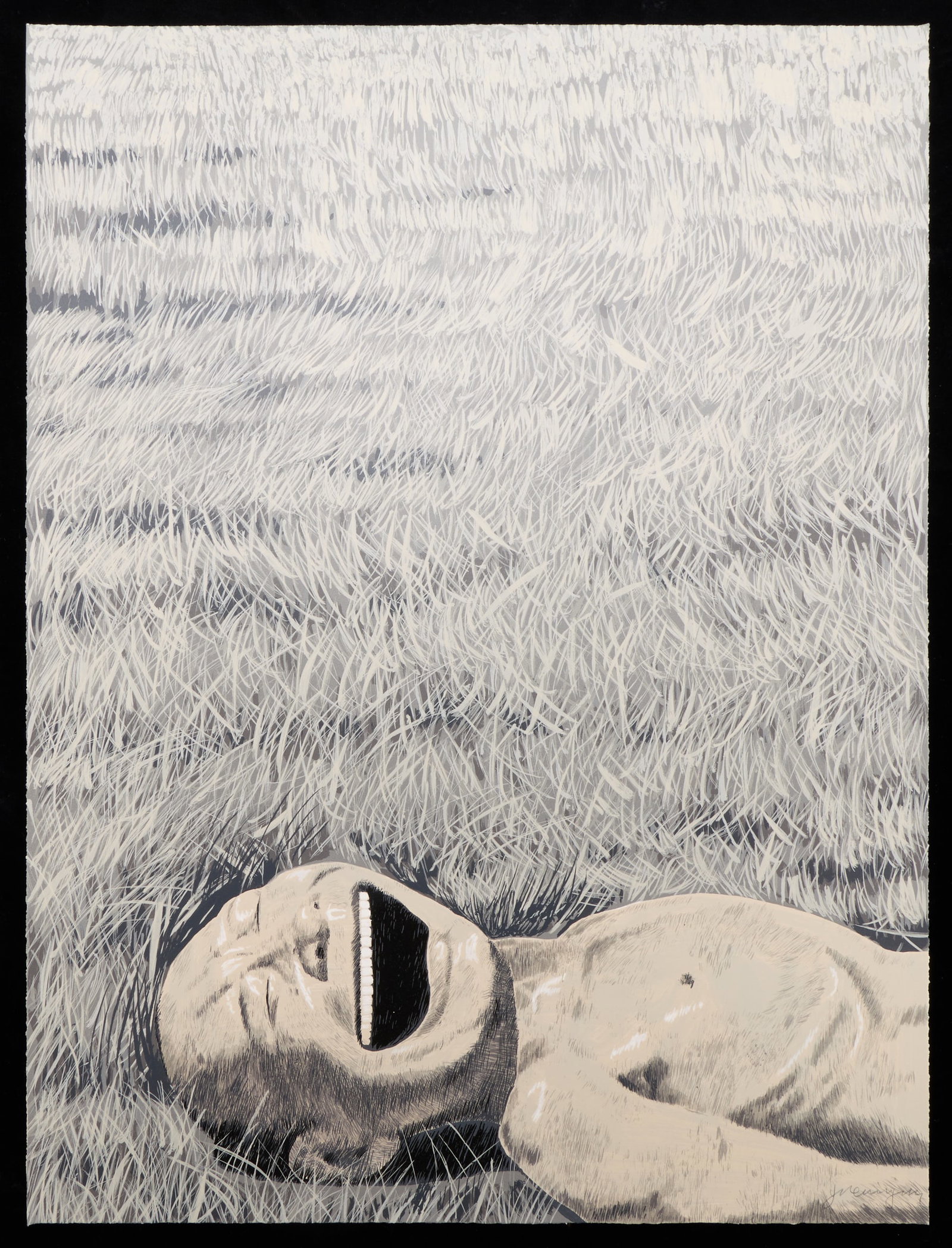 Yue Minjun "Lying Head Laughing" Serigraph Woodcut (1 of 4)