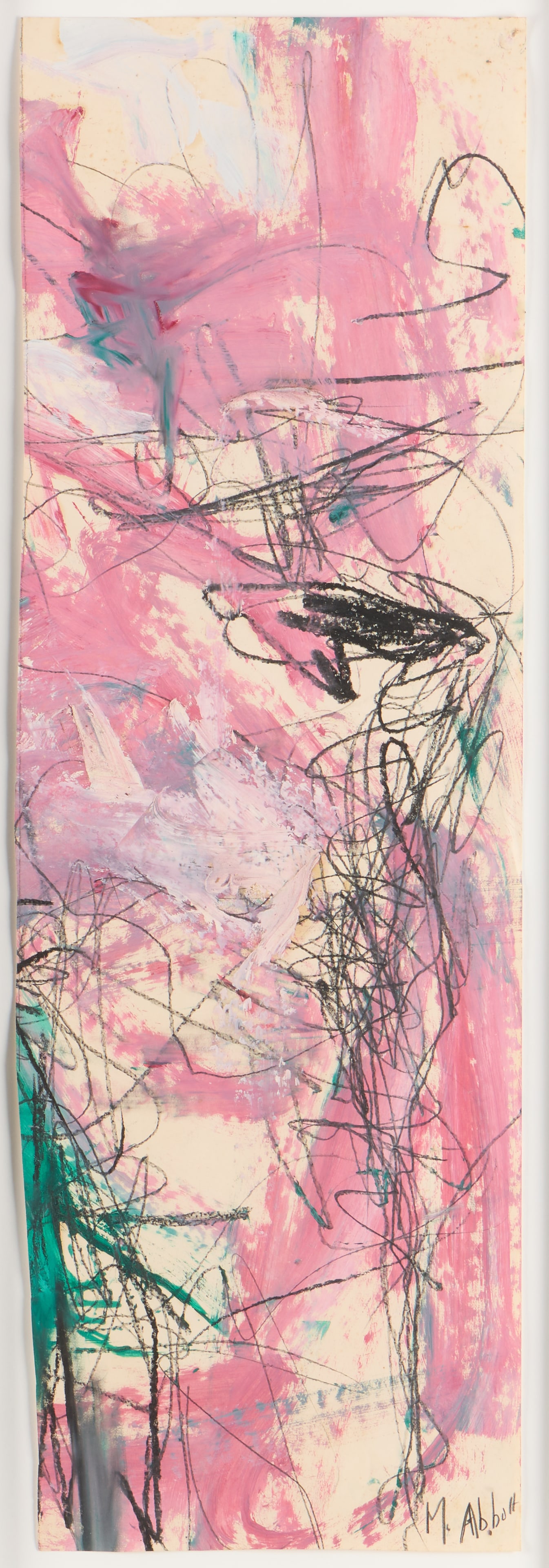 Mary Abbott Abstract Mixed Media Painting: Mary Lee Abbott (American, 1921-2019). Oil paint and charcoal painting on paper, ca. 1950s. Signed along the lower right. Provenance: Estate of Mary Abbott. Lot Essay: Mary Abbott was a leading
