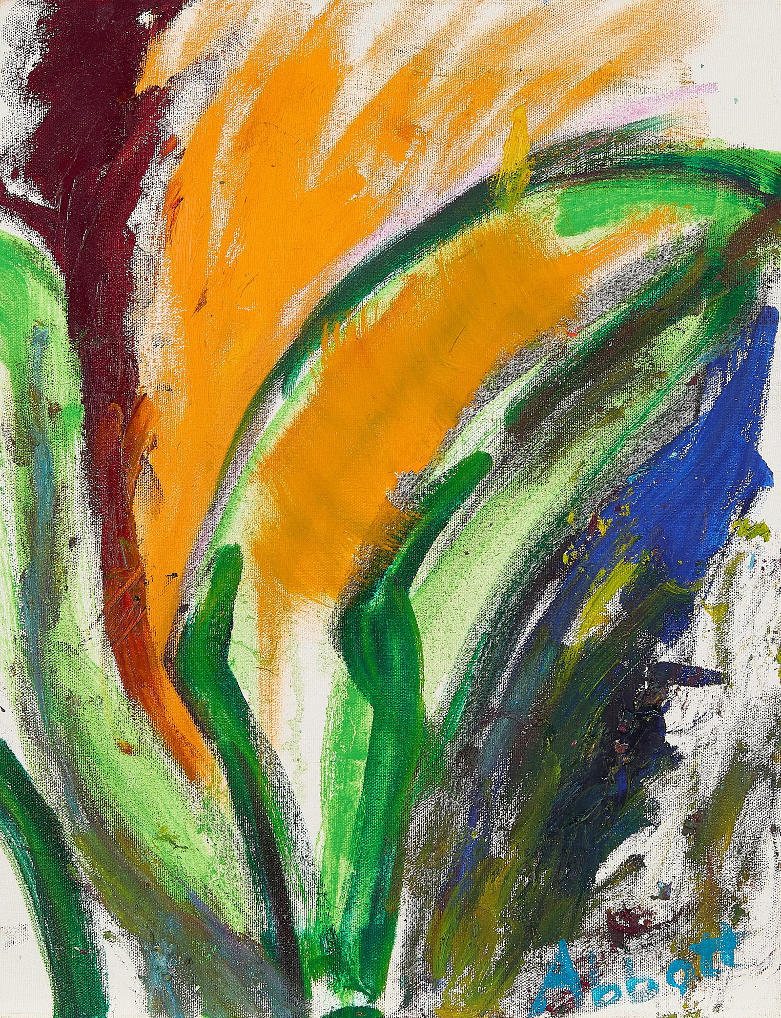 Mary Abbott Abstract Expressionist Floral Painting: Mary Lee Abbott (American, 1921-2019). Oil on canvas abstract expressionist floral painting. Signed along the lower right. Further signed along the verso. Provenance: Estate of Mary Abbott. Mary
